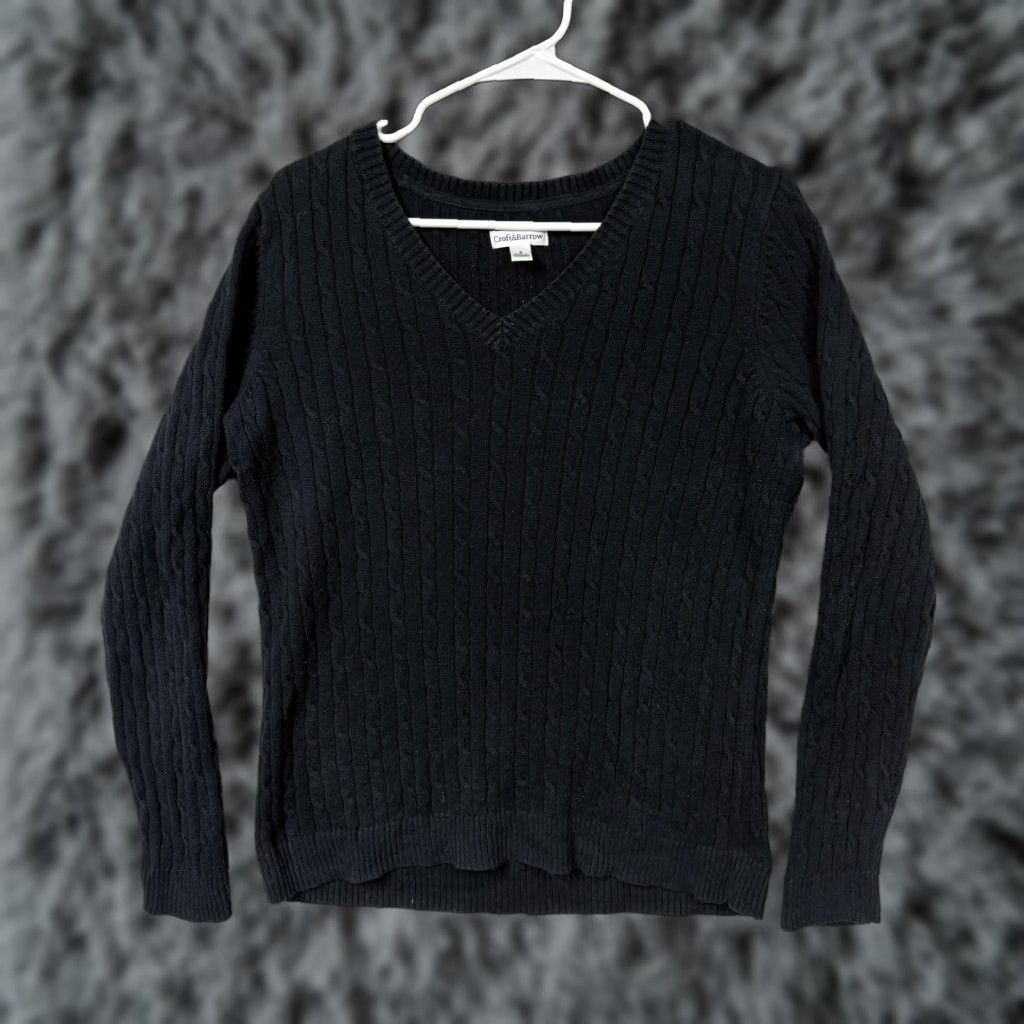 Croft & Barrow Croft & Barrow Sweater Womens S Black Knit V-Neck Preppy Gothic Layering Knit Size S / US 4 / IT 40 - 1 Thumbnail