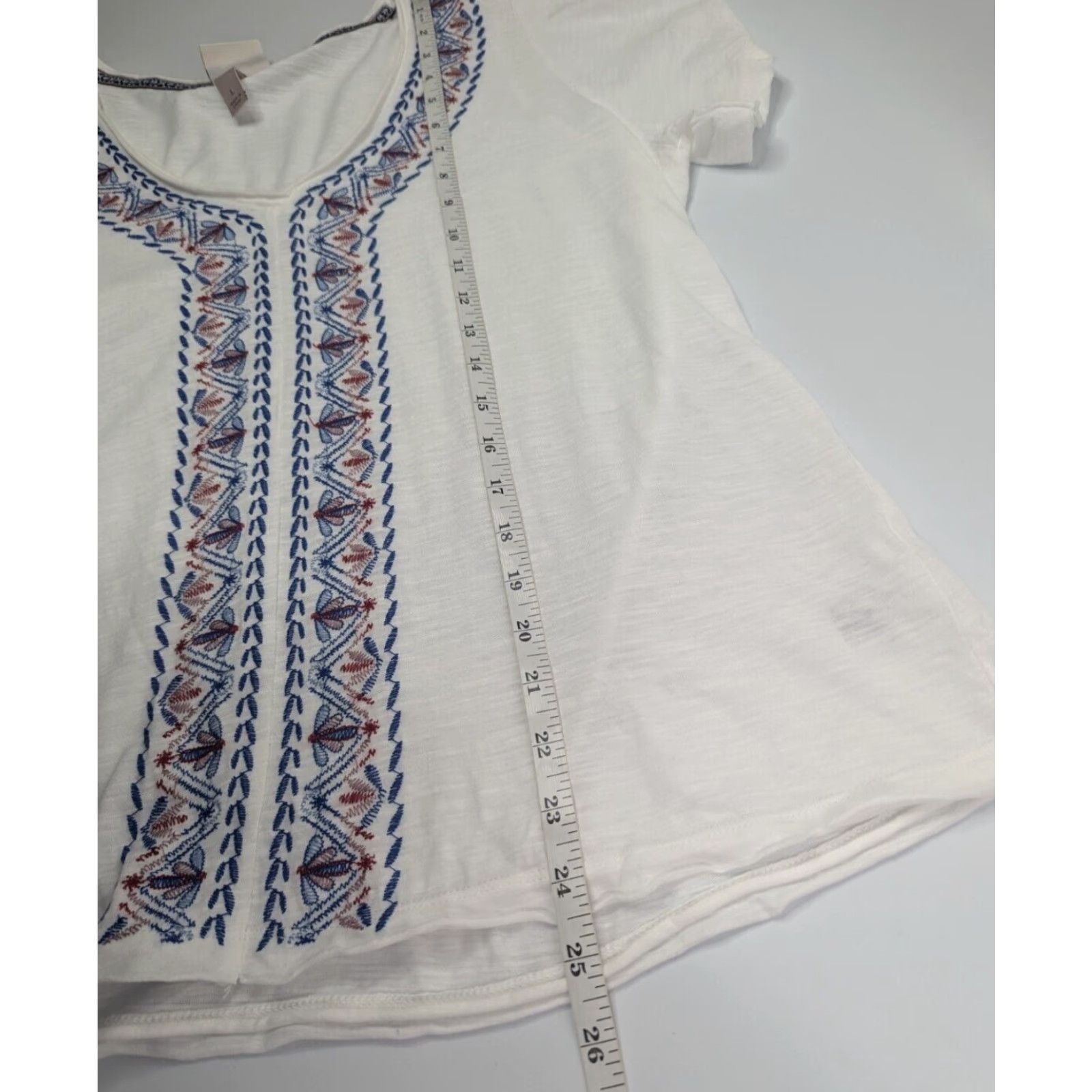 Vintage VINTAGE? No — Use Knox Rose Women’s Large White Embroidered Short Sleeve V Neck Boho Peasant Top Size L / US 10 / IT 46 - 3 Thumbnail