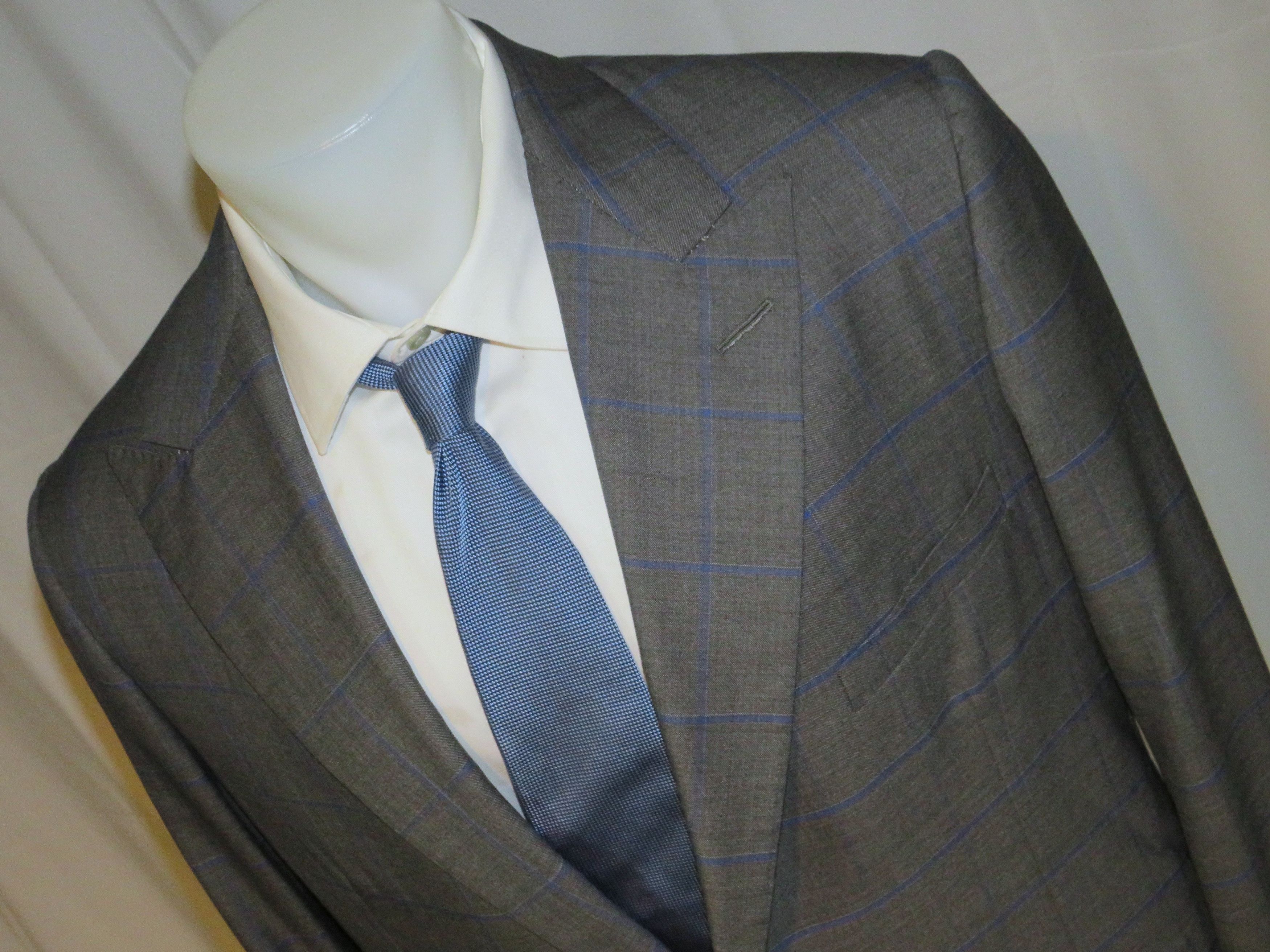 Alan Flusser Custom Made Gray Windowpane Two Button Suit 42L Size 42L - 6 Thumbnail