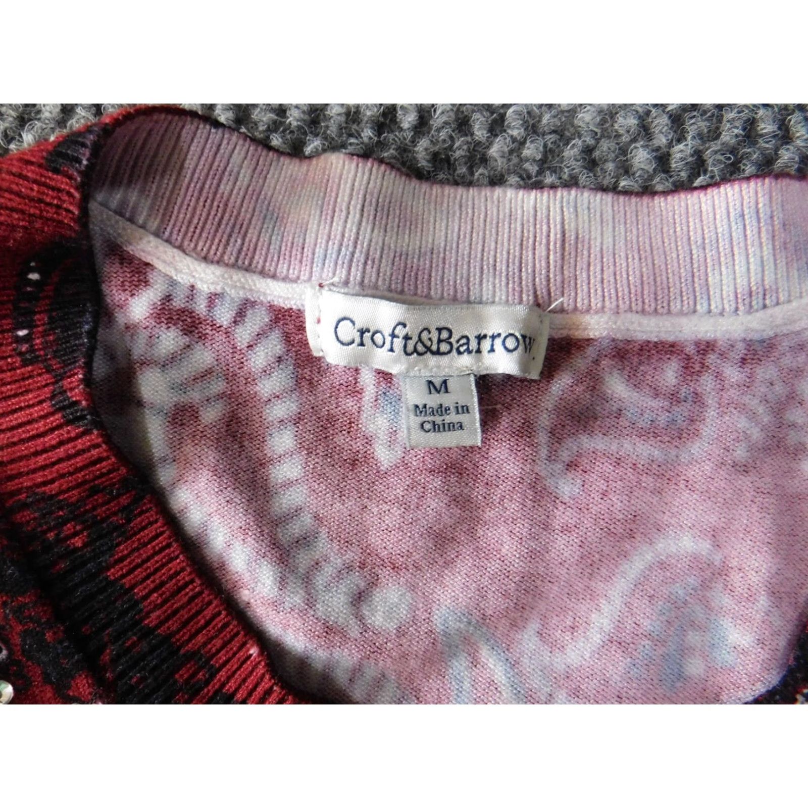 Croft & Barrow Croft & Barrow Womens Sweater Cardigan Regular M Red Floral Knit Casual Stretch Button Crew Neck Long Sleeve Raglan Nylon Rayon Size M / US 6-8 / IT 42-44 - 4 Thumbnail