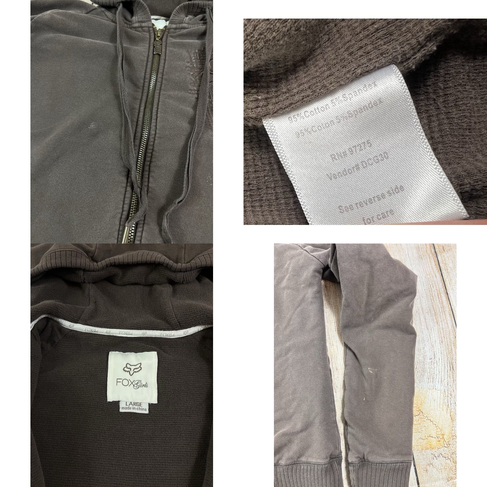 Fox Racing VINTAGE Fox Hoodie Women Large Brown Zip Up Logo Grunge Racing 90s X2K Size L / US 10 / IT 46 - 8 Thumbnail