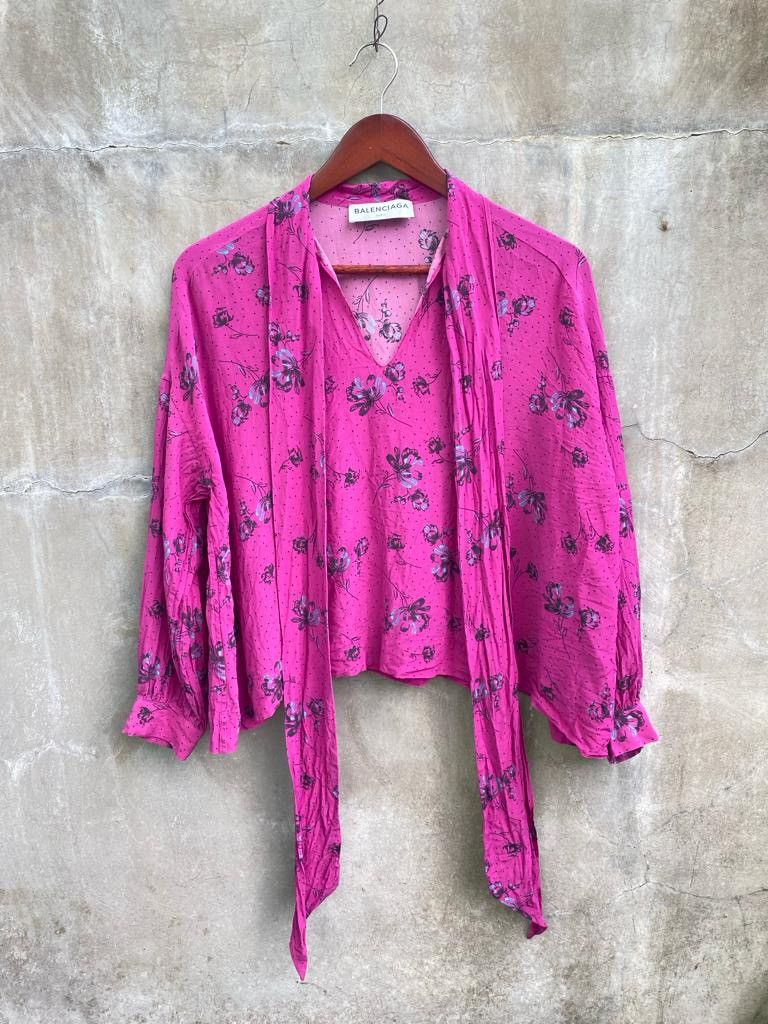Balenciaga 2018 Floral Silk Blouse Size XS / US 0-2 / IT 36-38 - 1 Thumbnail