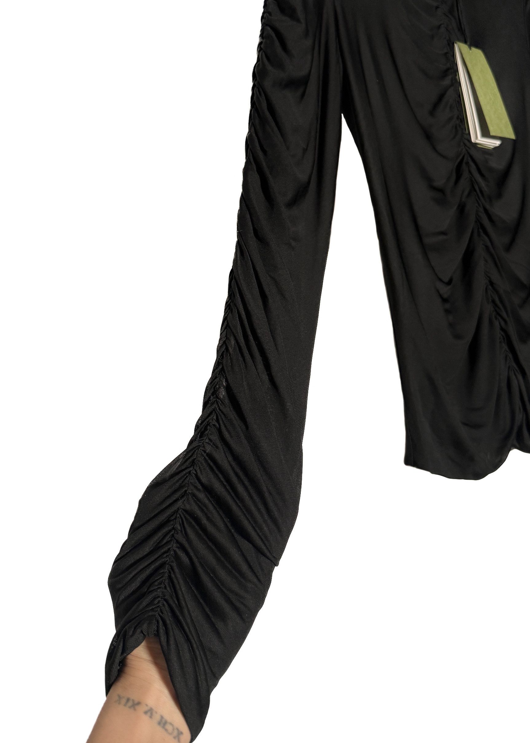 Gucci Gucci FW23 Black Gathered Viscose Jersey Long Sleeves Top Size S / US 4 / IT 40 - 3 Thumbnail