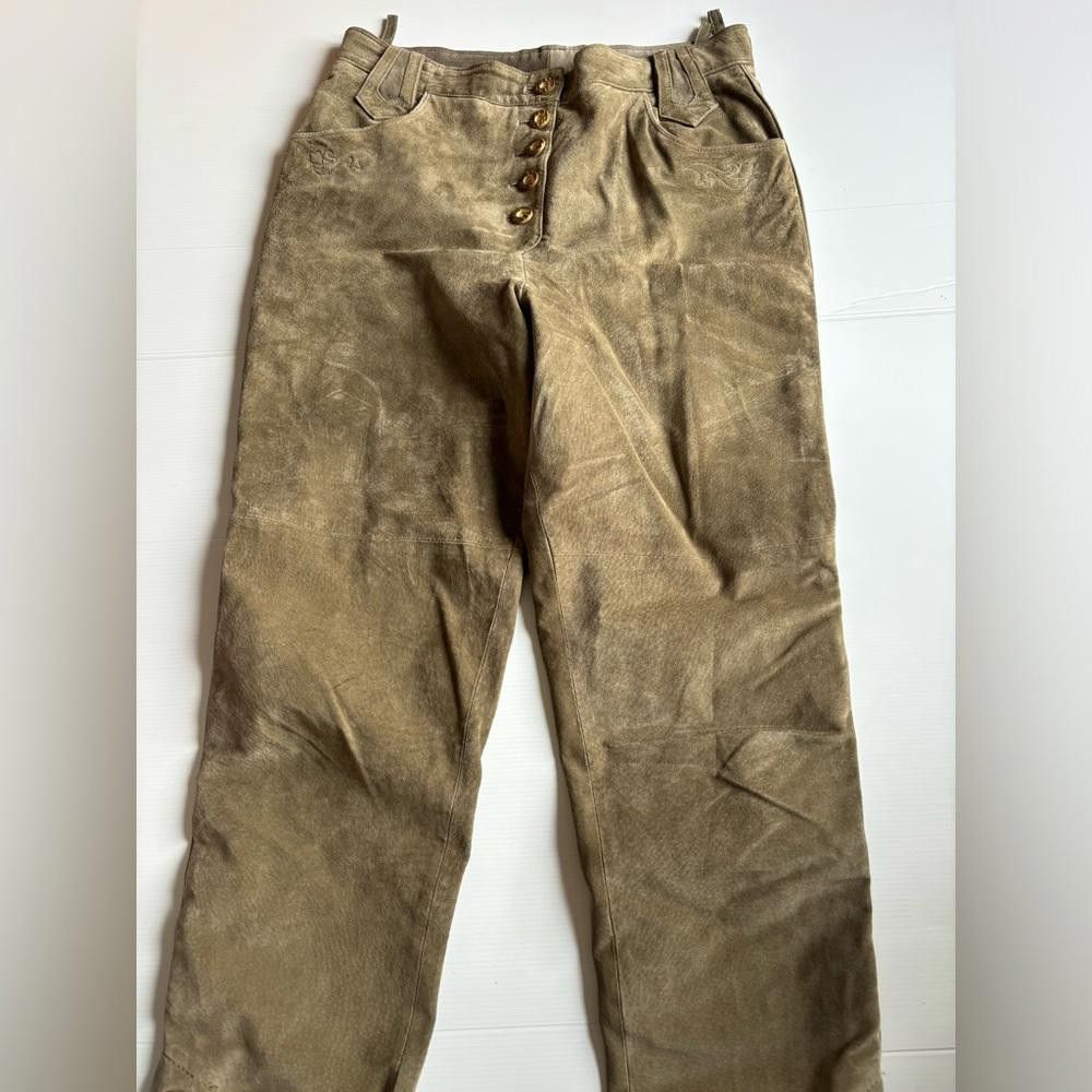 Designer Vintage 1980 Natural Life Suede embroidered Leather Pants Size 40" / US 18 - 1 Thumbnail