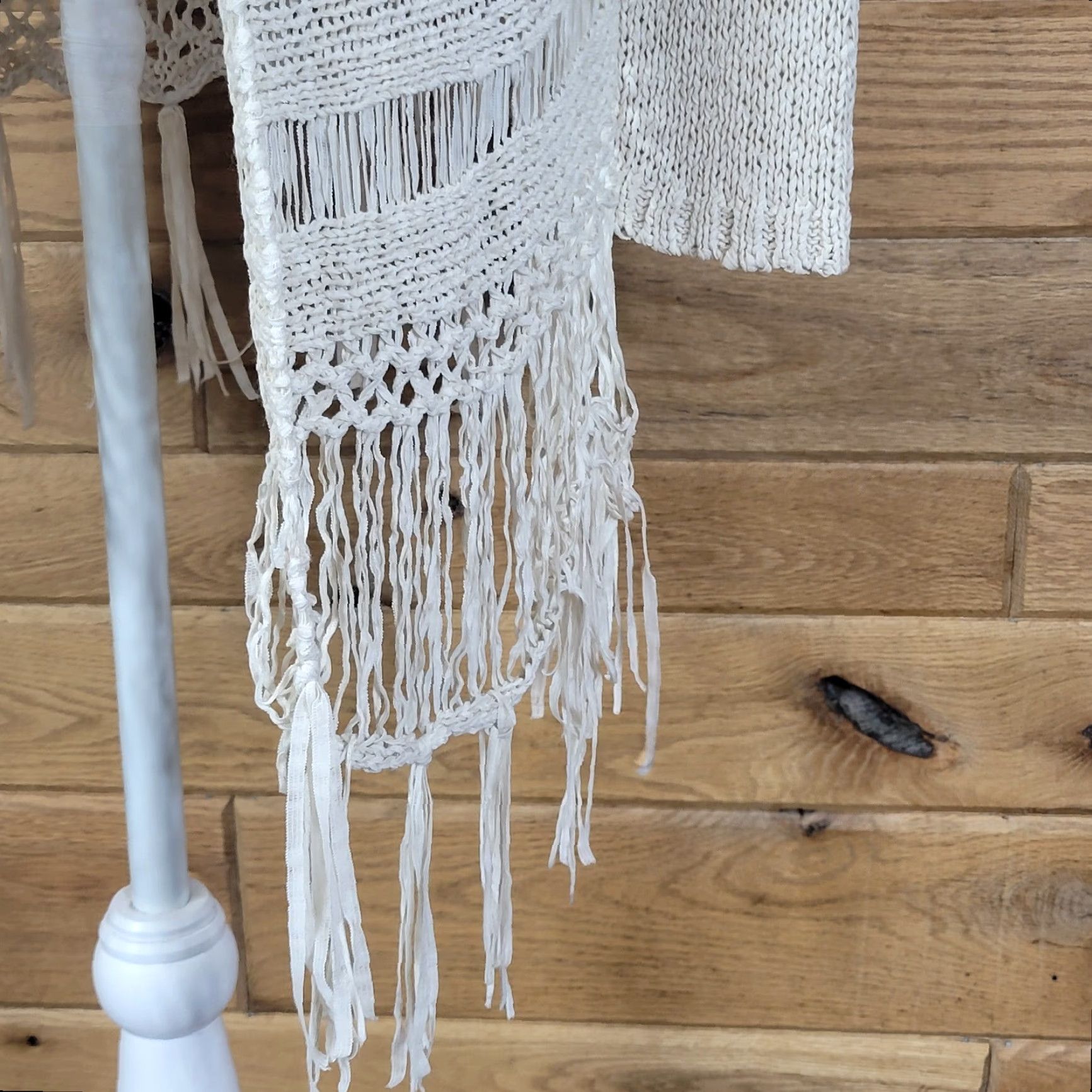 Vintage One Love Womens Top Long Sleeve Fringe Knit Open Cardigan Sweater Beige M Size M / US 6-8 / IT 42-44 - 4 Thumbnail