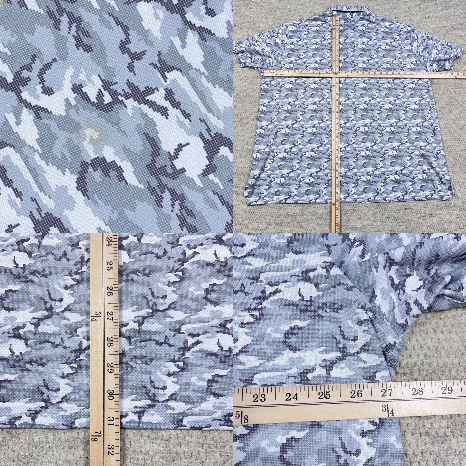 Vintage Stitch Polo Shirt Men 2XL Gray Camo Performance Golf Wicking Stretch - Shirt Adult 2XL Gray Camouflage Polo Size US XXL / EU 58 / 5 - 8 Thumbnail