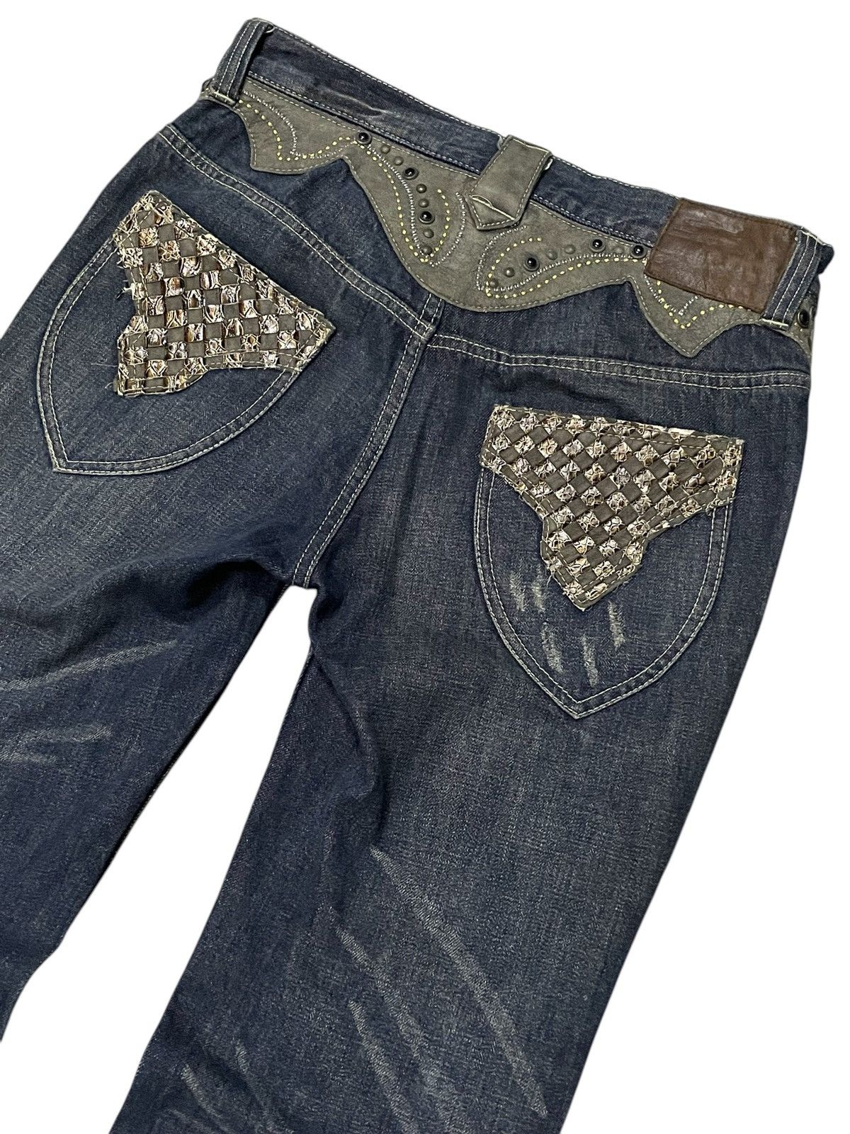 Japanese Brand × Tornado Mart Beach Sound Japan Studded Gems Leather Snake Trimmed Jeans Size US 30 / EU 46 - 7 Thumbnail