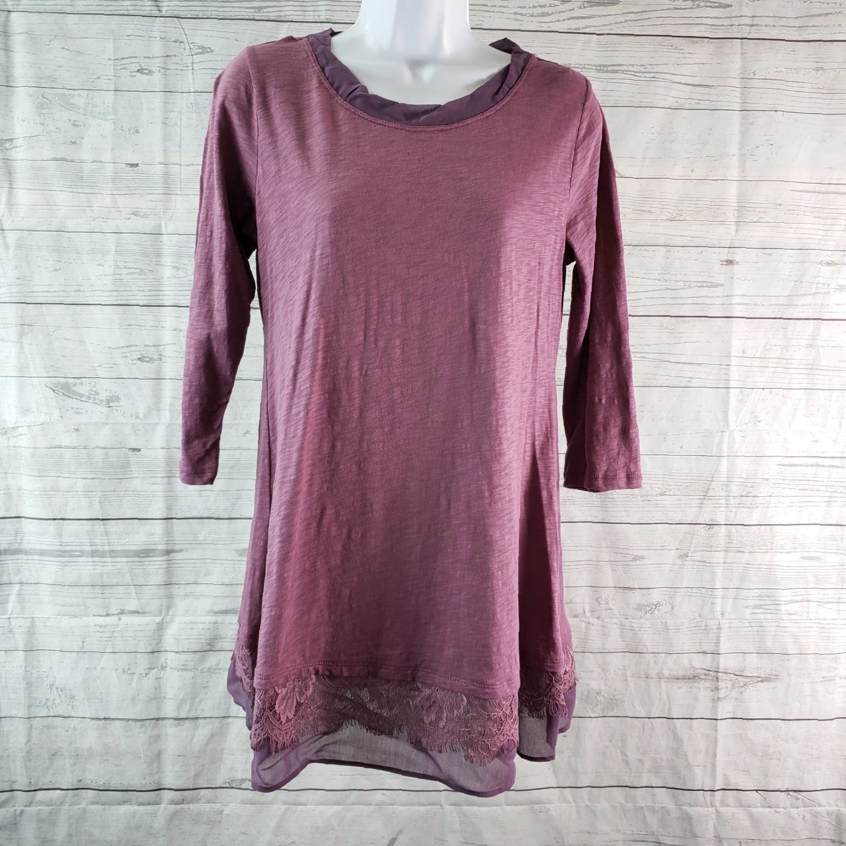 Vintage LOGO Lori Goldstein Womens Tunic Top XS Purple Lace Hem 3/4 Sleeve Shirt Blouse Womens Size XS / US 0-2 / IT 36-38 - 2 Thumbnail