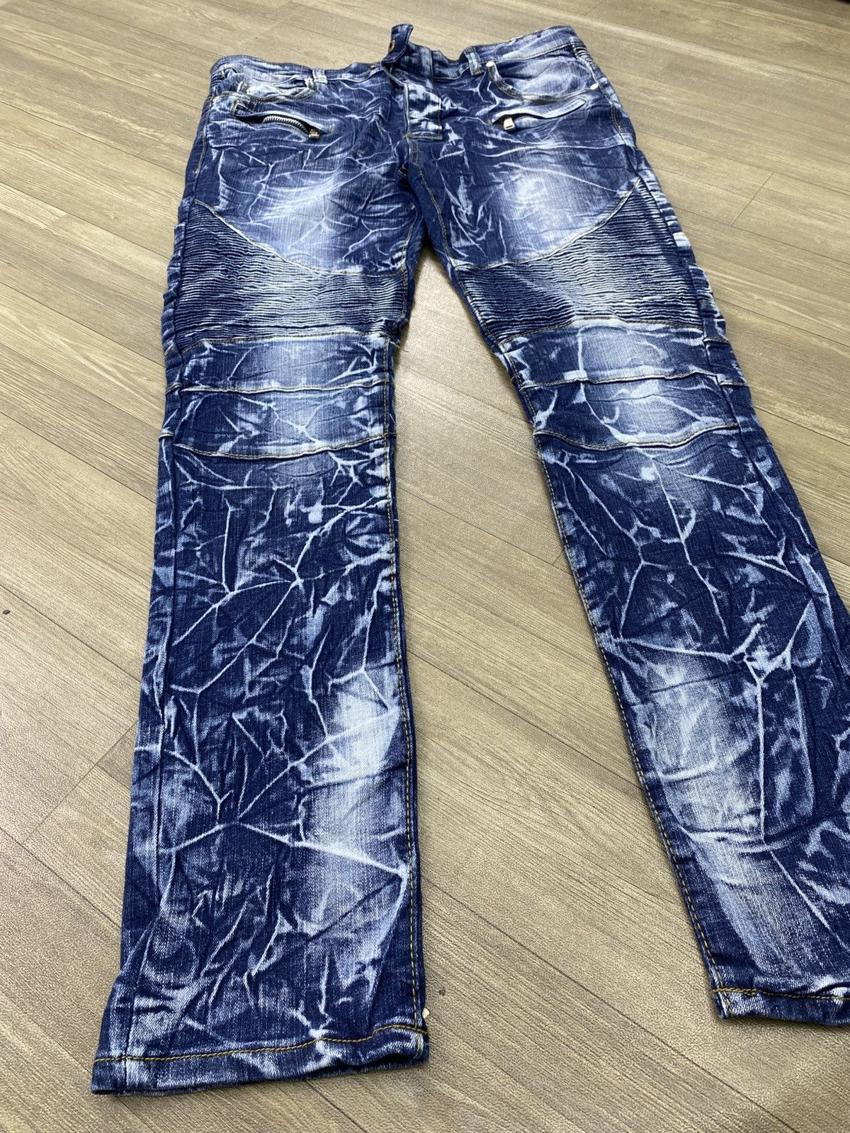 Japanese Brand Japanese Acid Wash Blue Balmain Style Bikers Pants Size US 34 / EU 50 - 8 Thumbnail