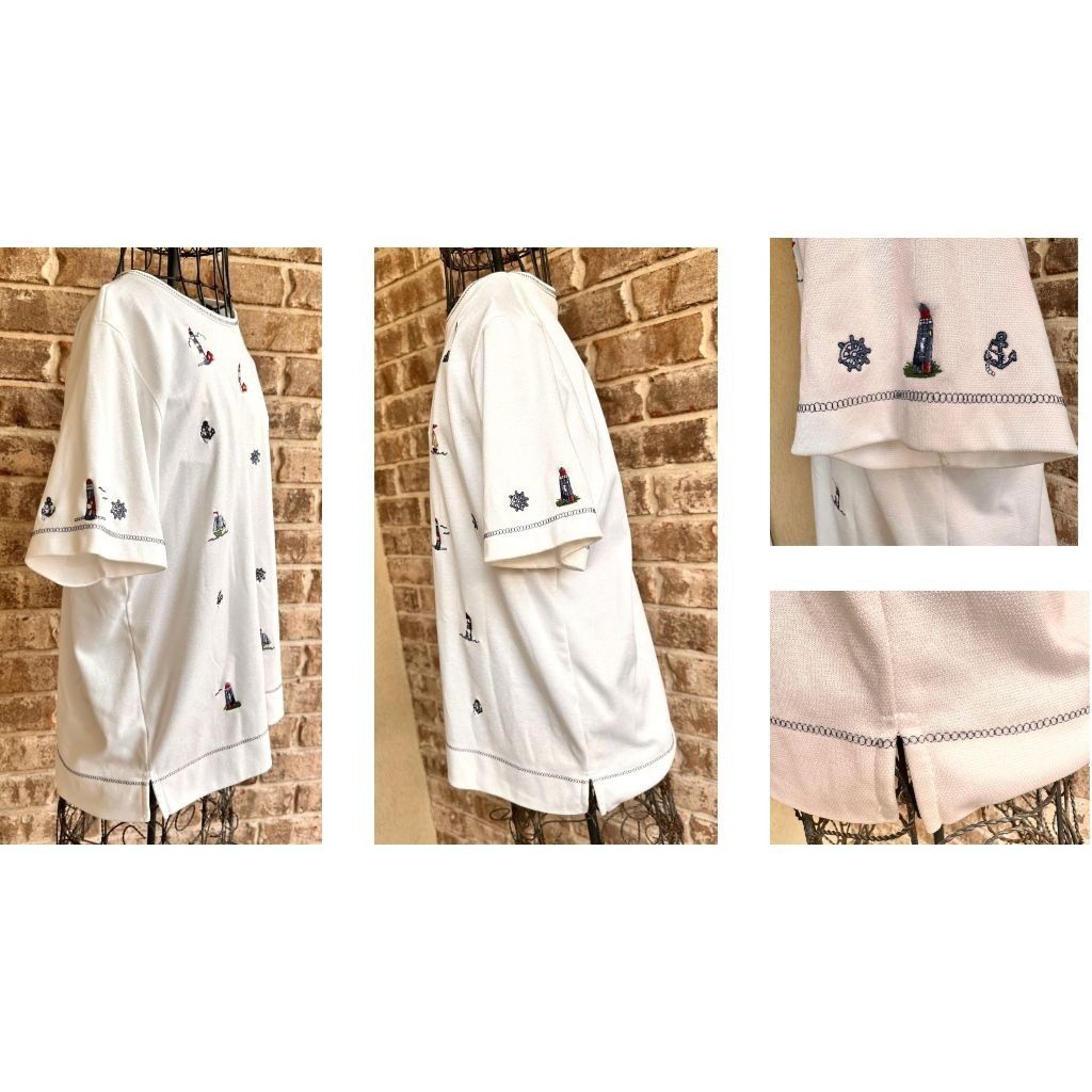Vintage VTG Bonworth Nautical Top Medium? White LIghthouses Size M / US 6-8 / IT 42-44 - 9 Thumbnail