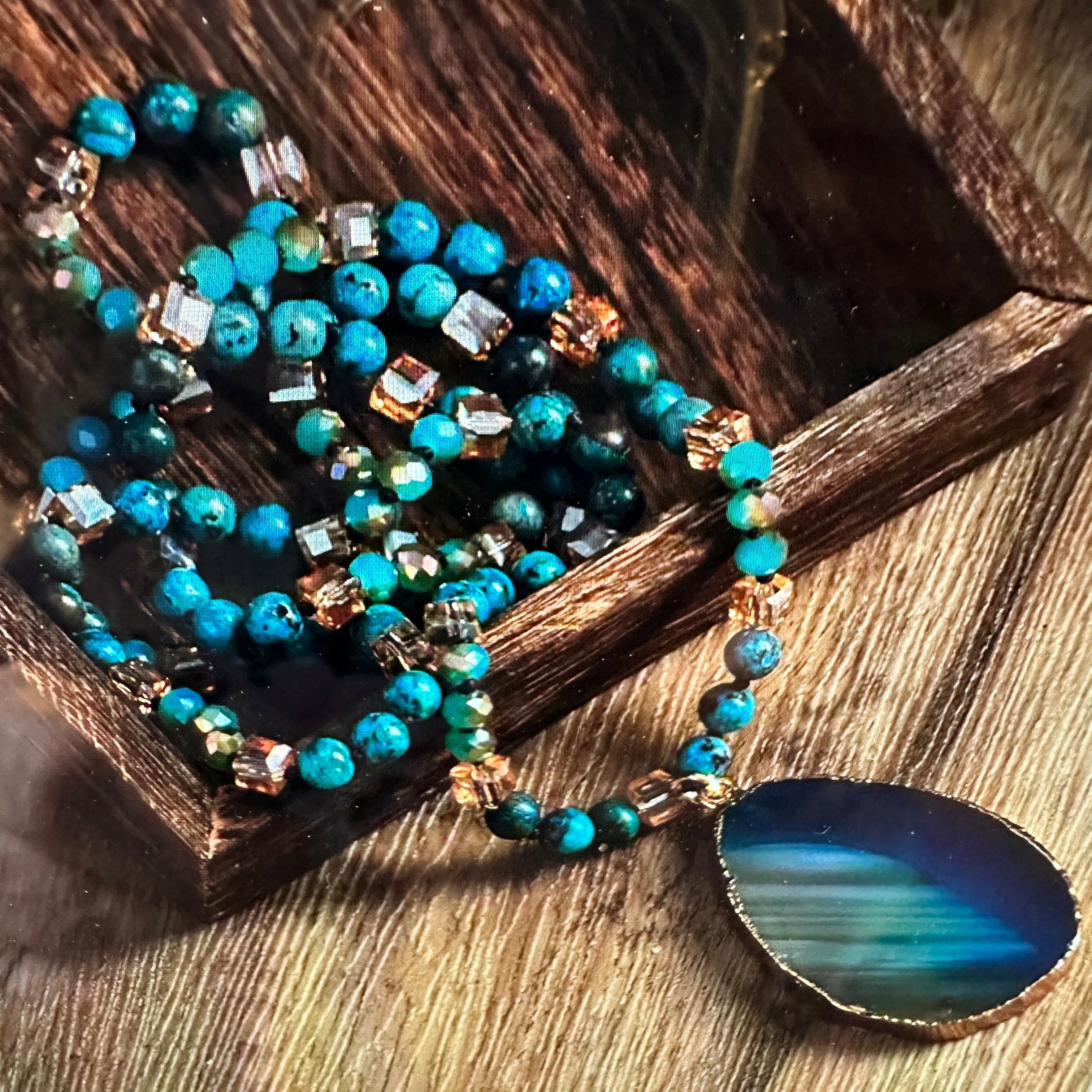 Other Bohemian Natural Stone Glass Knot Pendant Necklace: Teal Dro Size ONE SIZE - 1 Thumbnail