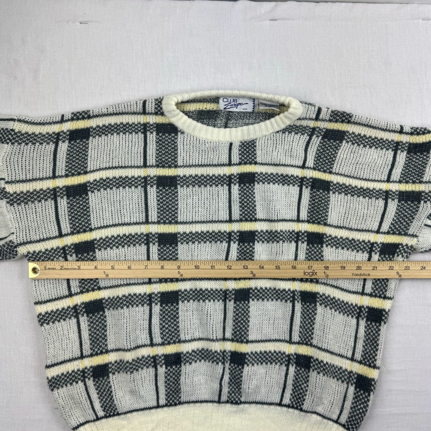 Vintage VINTAGE Club Europe Sweater Shirt Adult Medium Gray Plaid 80s Knit Crew Neck Pullover Mens M Size US M / EU 48-50 / 2 - 6 Thumbnail