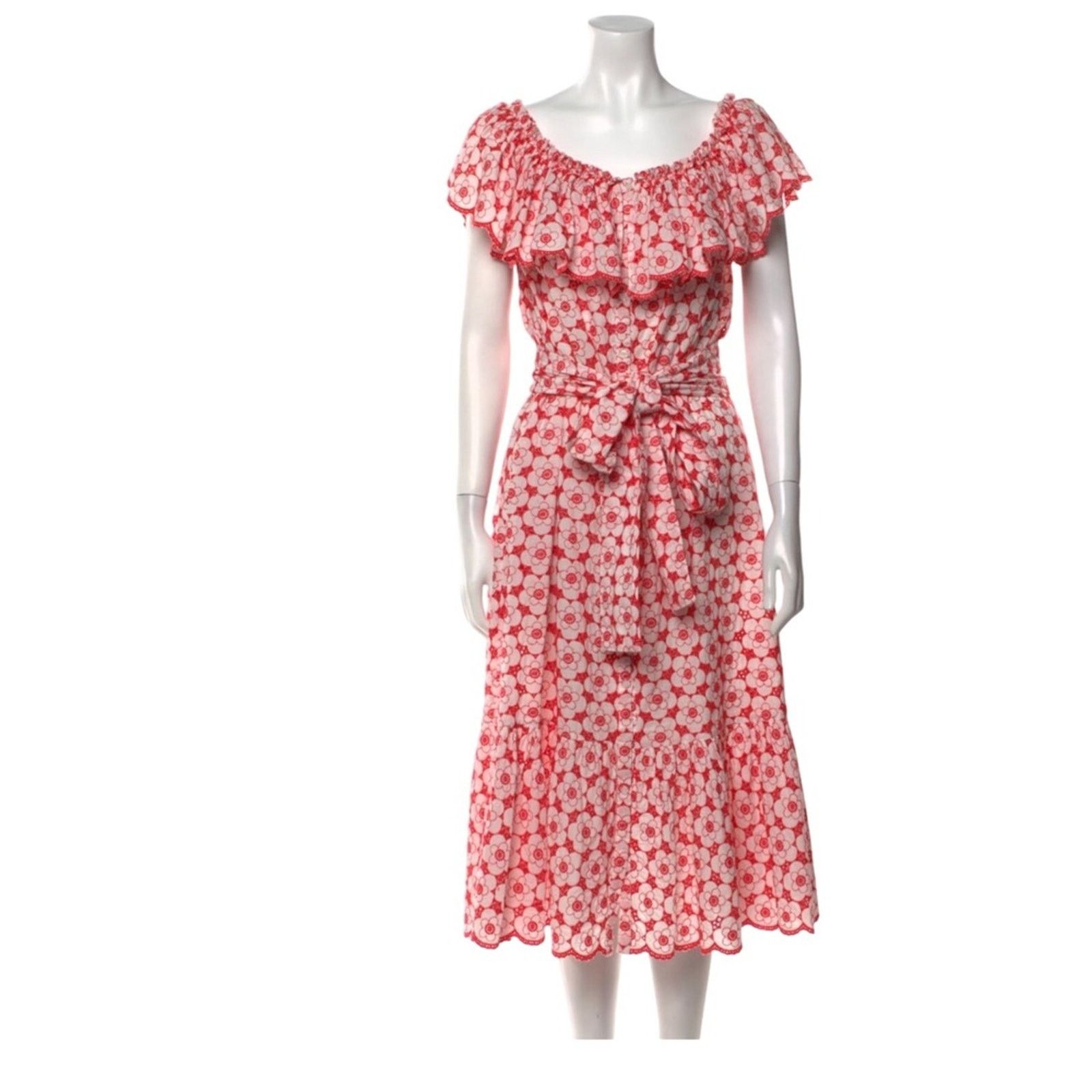 Lisa Marie Fernandez Lisa Marie Fernandez Floral Print Off The Shoulder Dress Size L / US 10 / IT 46 - 2 Thumbnail