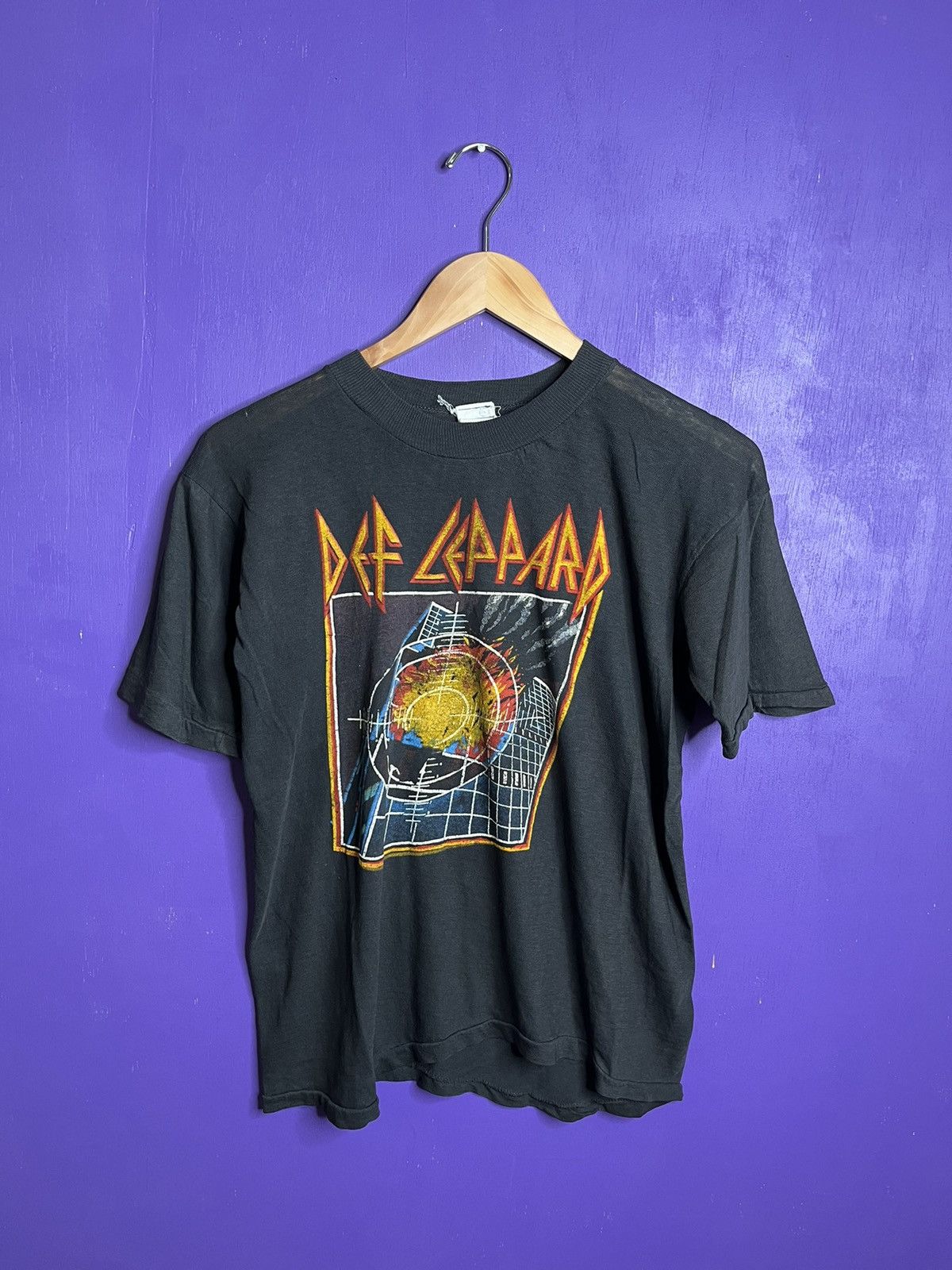 image of Band Tees x Tour Tee Vintage 80's Def Leppard Pyromania Tour T-Shirt in Black, Men's (Size Small)