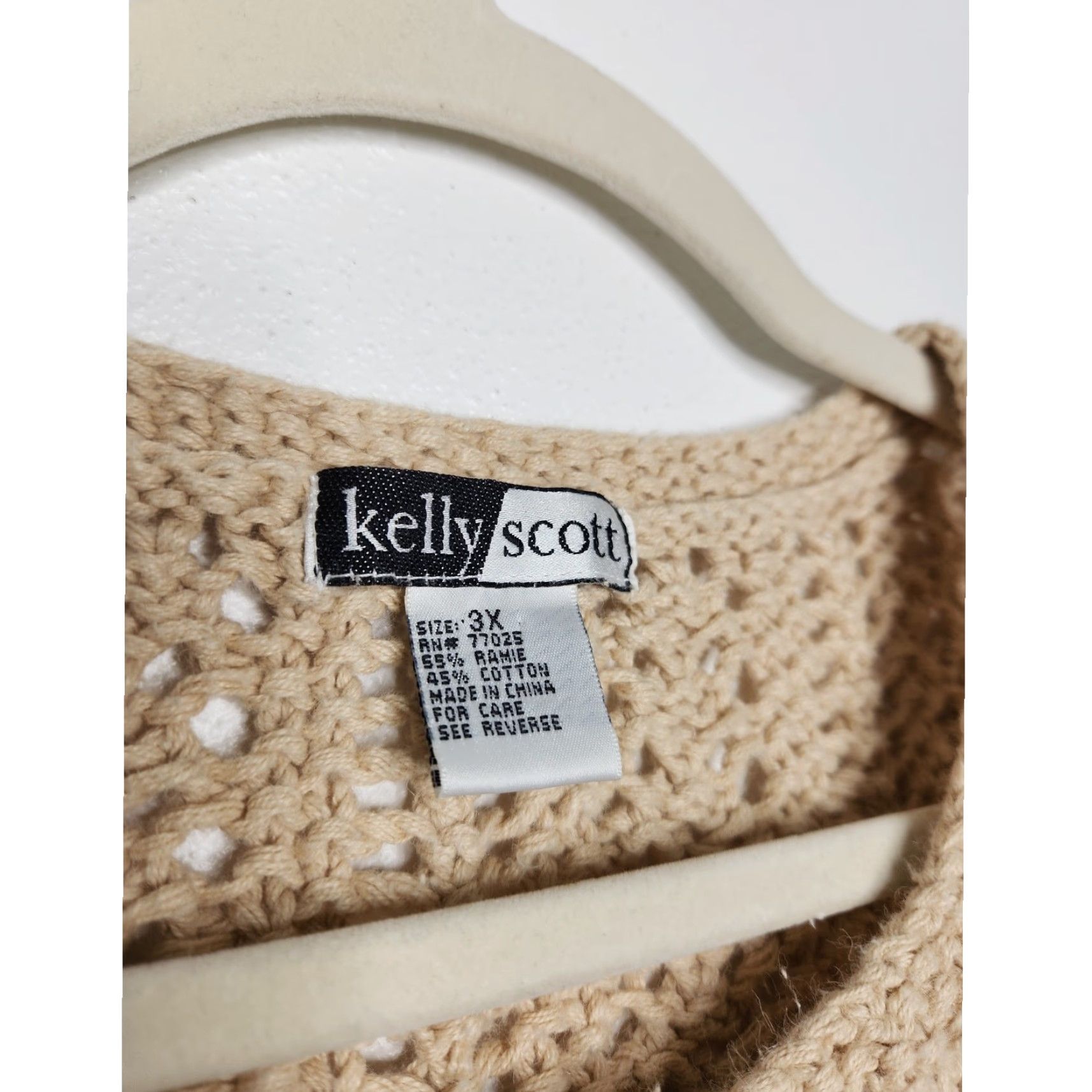 Vintage VINTAGE Kelly Scott Cardigan Unisex Adults 3XL Tan Knit Crochet Fairy Whimy Grandma Button Sweater Size XXL / US 16-18 / IT 52-54 - 3 Thumbnail