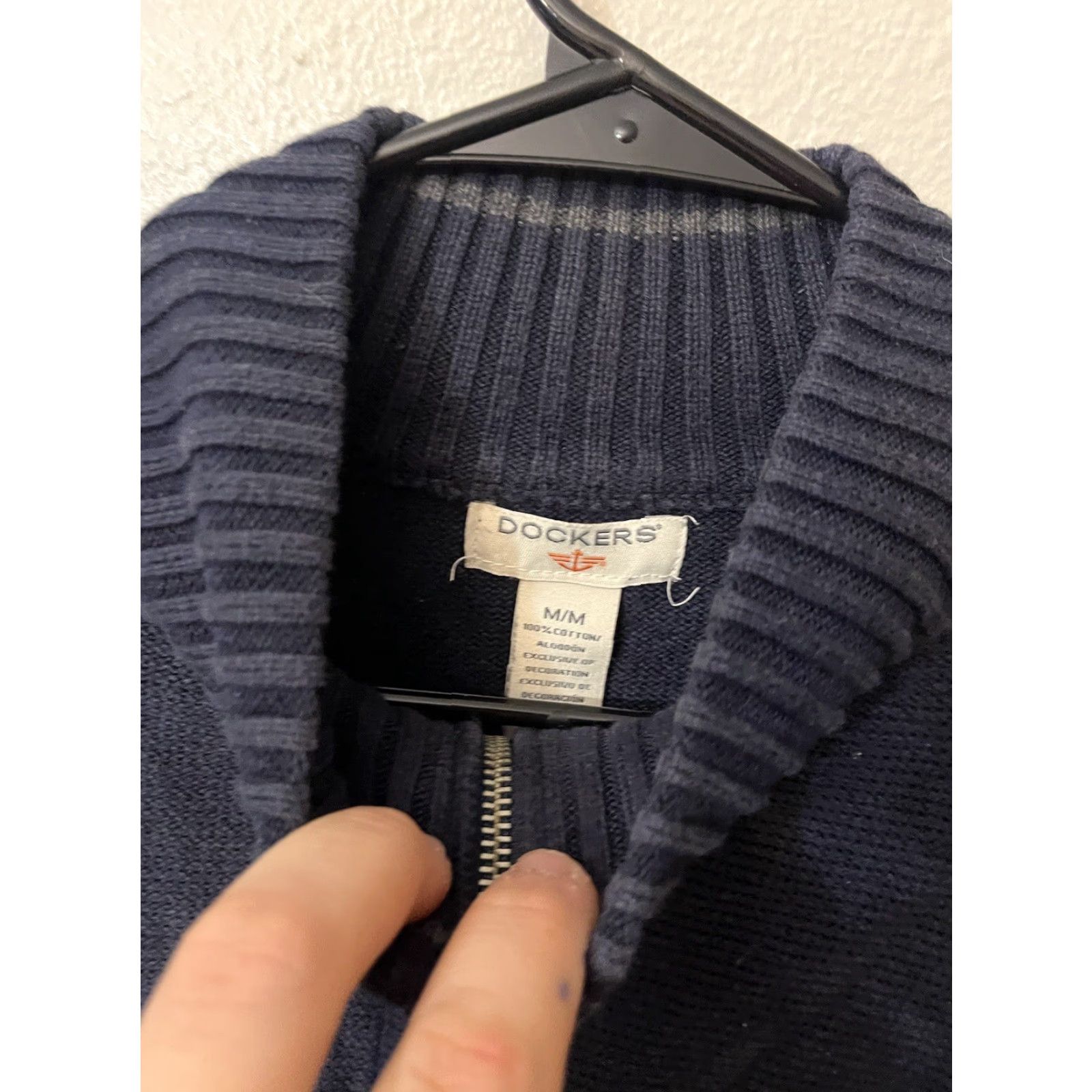 Dockers Dockers Sweater 1/4 Zip Navy Blue 100% Cotton Acrylic Knit Mens Medium VINTAGE? (if appropriate) Size US M / EU 48-50 / 2 - 3 Thumbnail