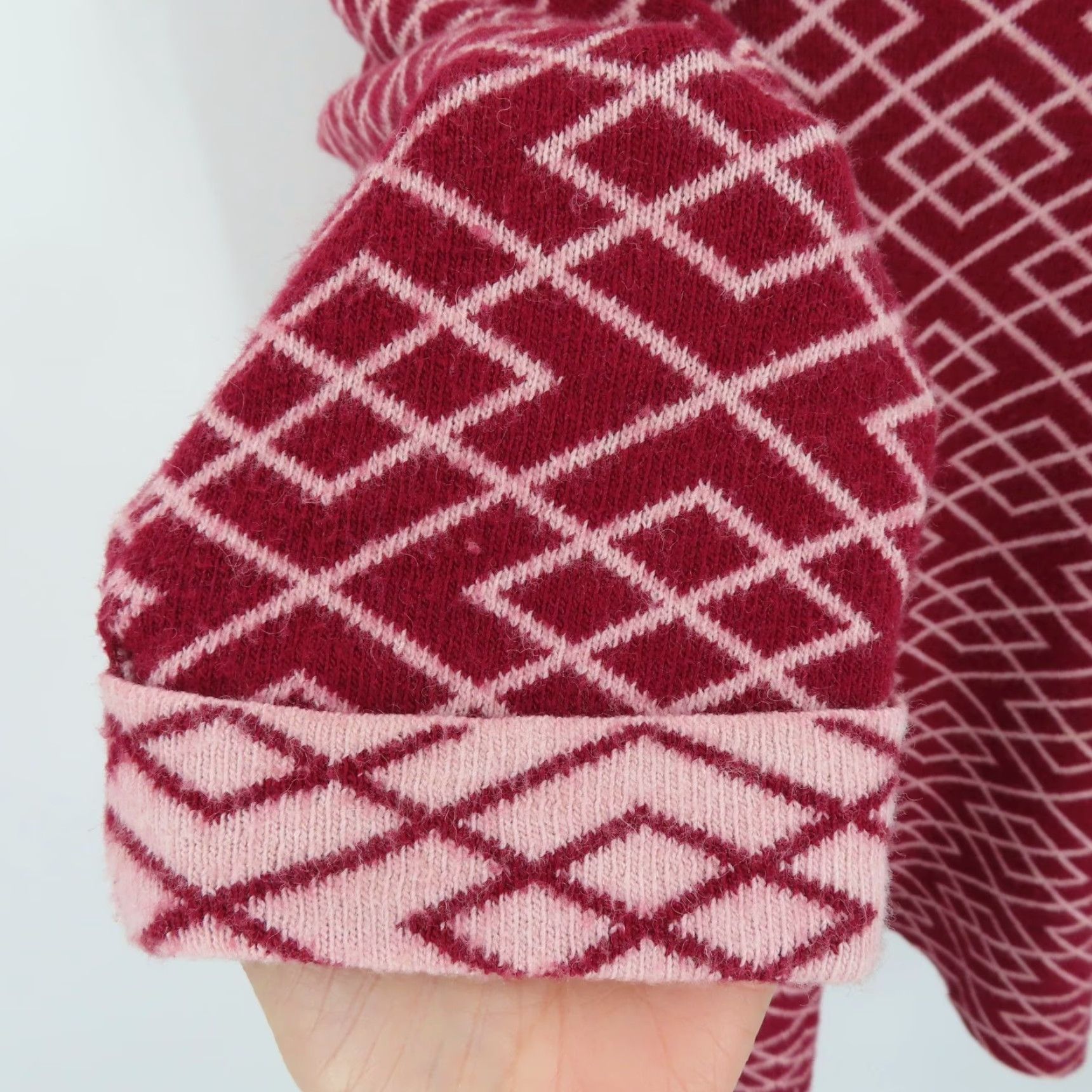 Anthropologie Moth Womens Medium Red Geometric Knit Pullover Sweater Long Sleeve Cowl Neck Shirt Top Size M / US 6-8 / IT 42-44 - 3 Thumbnail