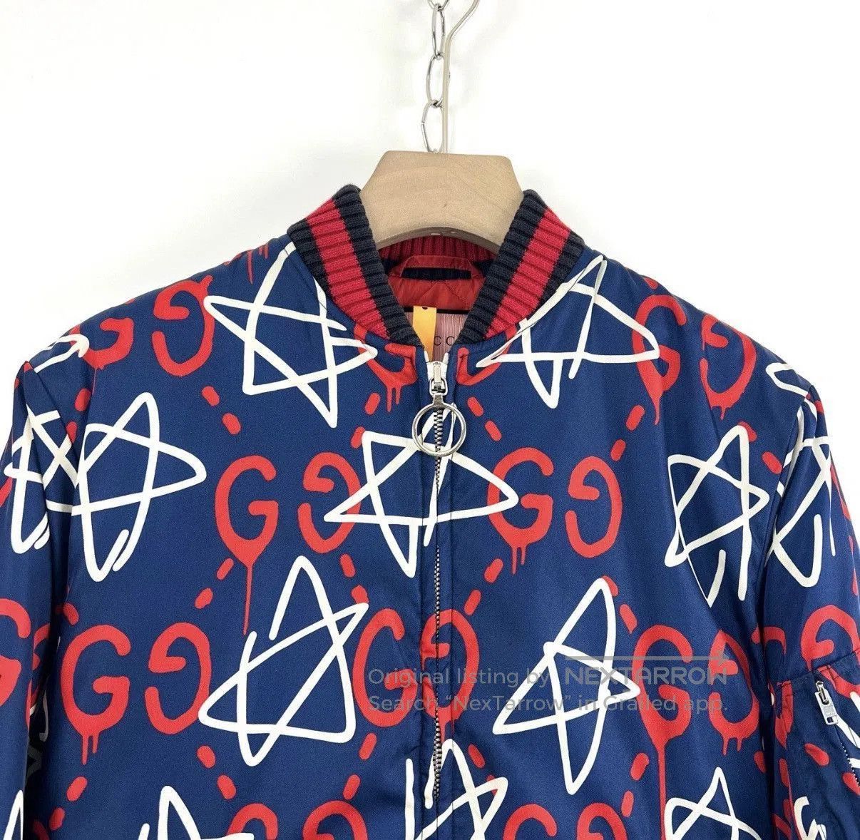 Gucci Blue Star and Logo Print Bomber Jacket XXS. Size US XXS / EU 40 - 3 Thumbnail