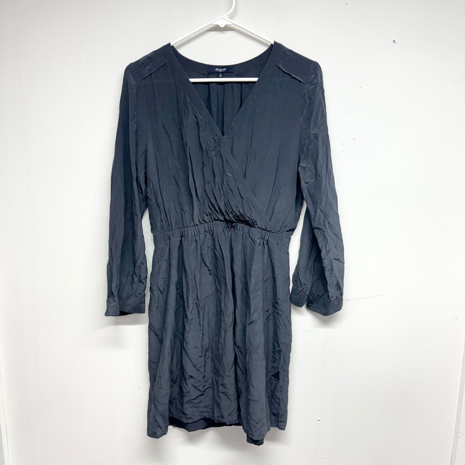 Madewell Madewell Navy Long Sleeve Silk Faux Wrap Mini Dress Sz Small Size S / US 4 / IT 40 - 2 Thumbnail