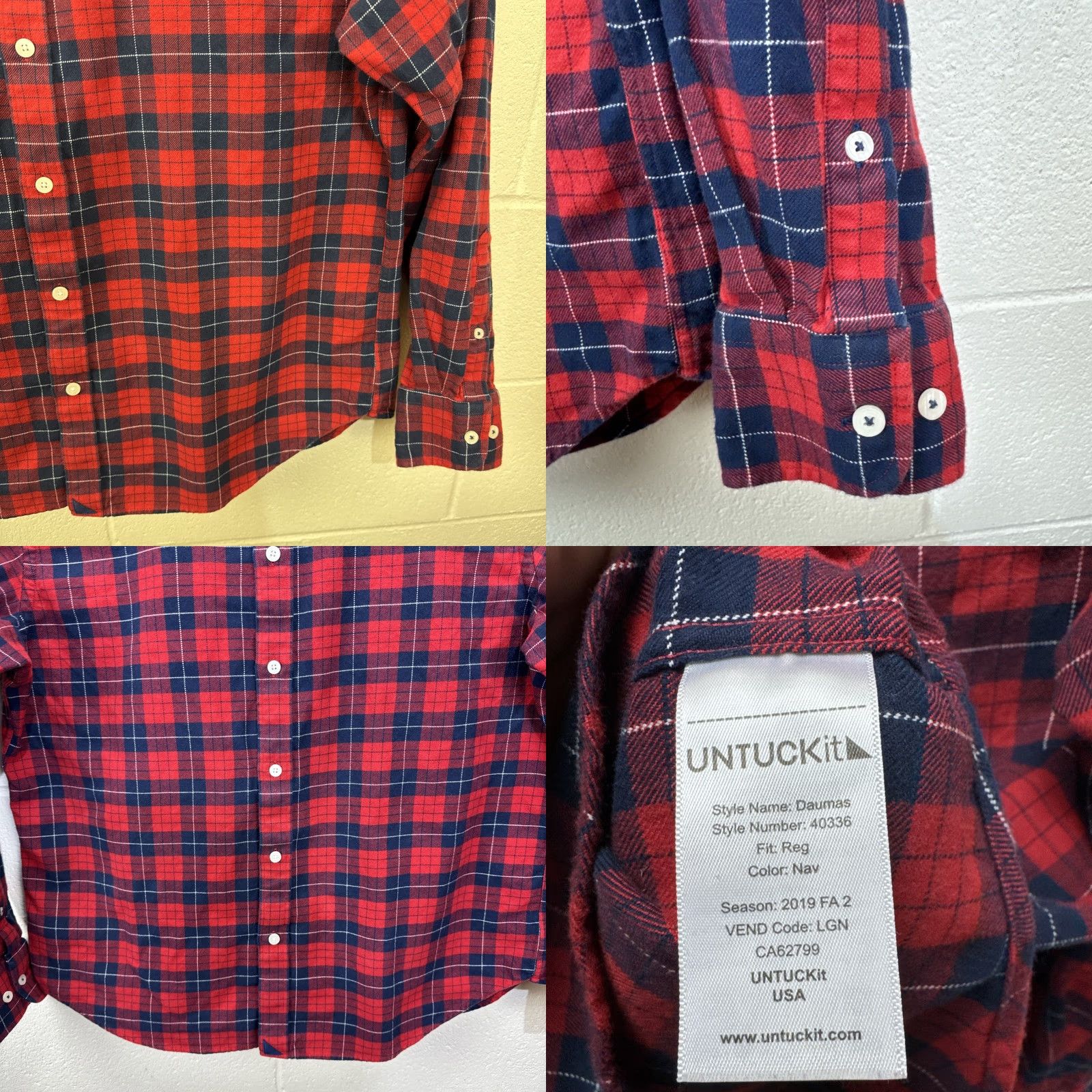 UNTUCKit UNTUCKit Daumas Shirt Mens XL Flannel Button-Up Red Check Casual Workwear Preppy 90s Style Mens XL Size US XL / EU 56 / 4 - 8 Thumbnail