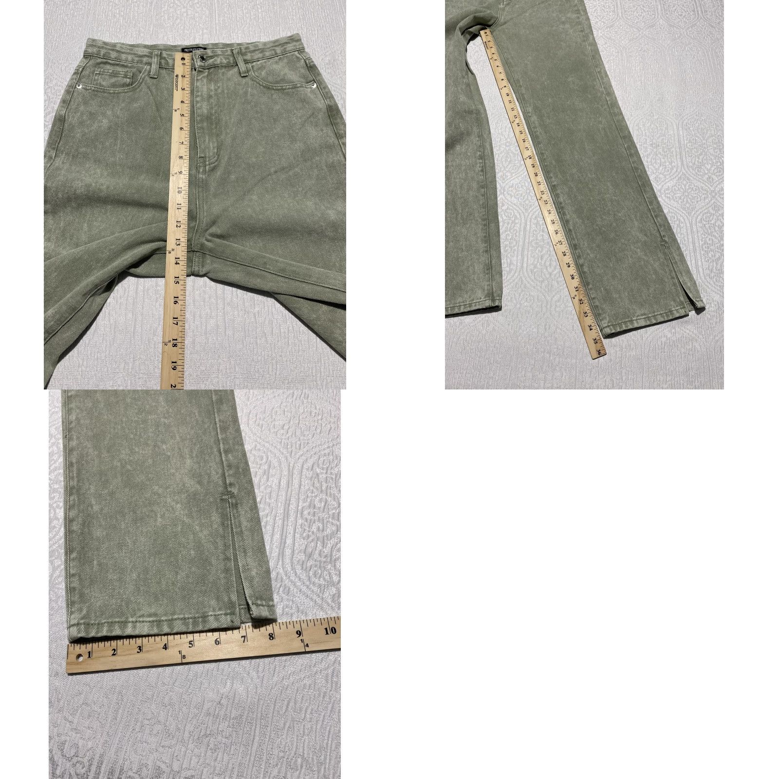 PrettyLittleThing PrettyLittleThing Jeans Womens US 8 Tall Green Straight Leg Denim 5-Pocket Split Hem Size 30" / US 8 / IT 44 - 8 Thumbnail