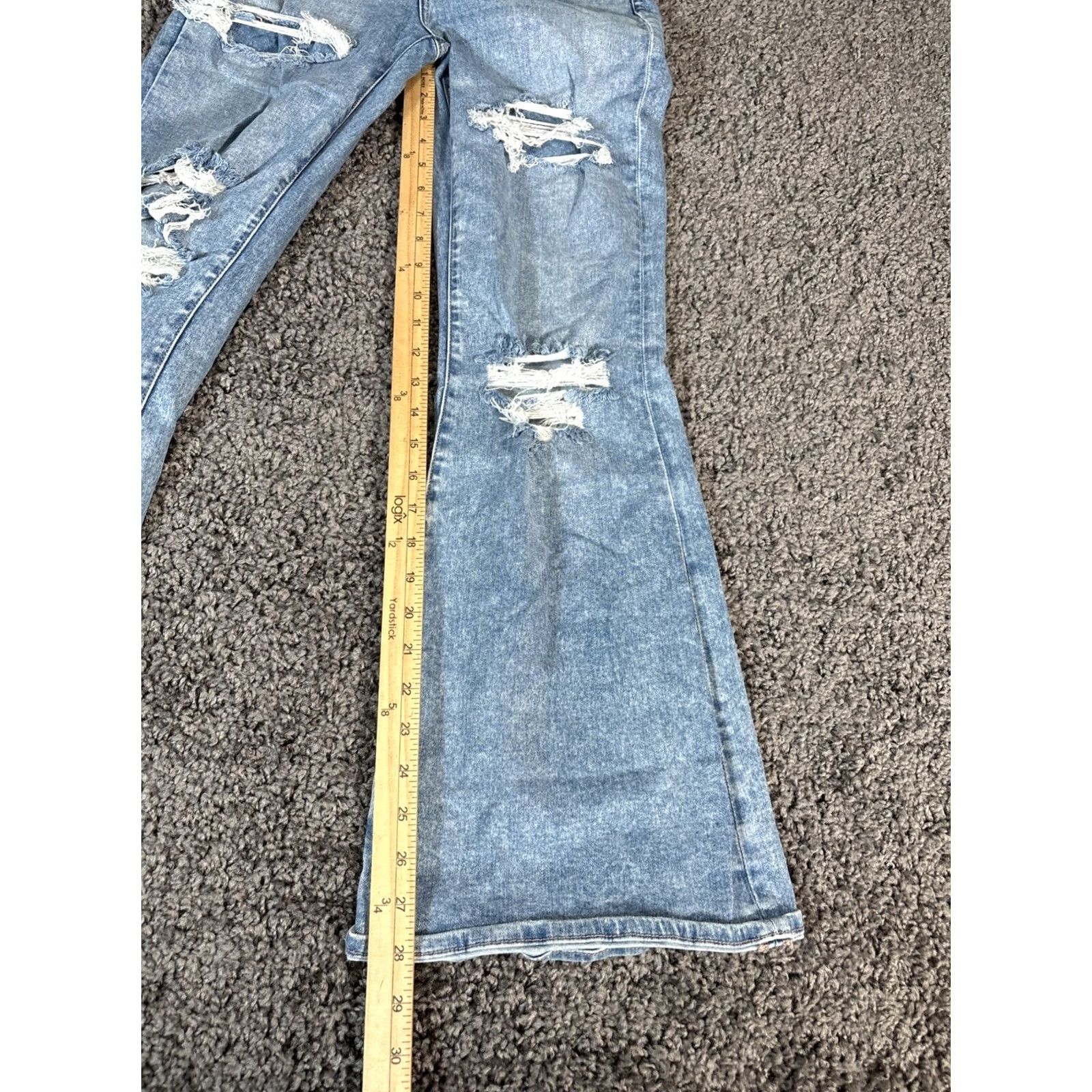 American Eagle Outfitters American Eagle Outfitters Jeans Flare 90s High Rise 12 Women Denim Blue Stretch Patch Pockets Logo Vintage No Size 34" / US 12 / IT 48 - 2 Thumbnail