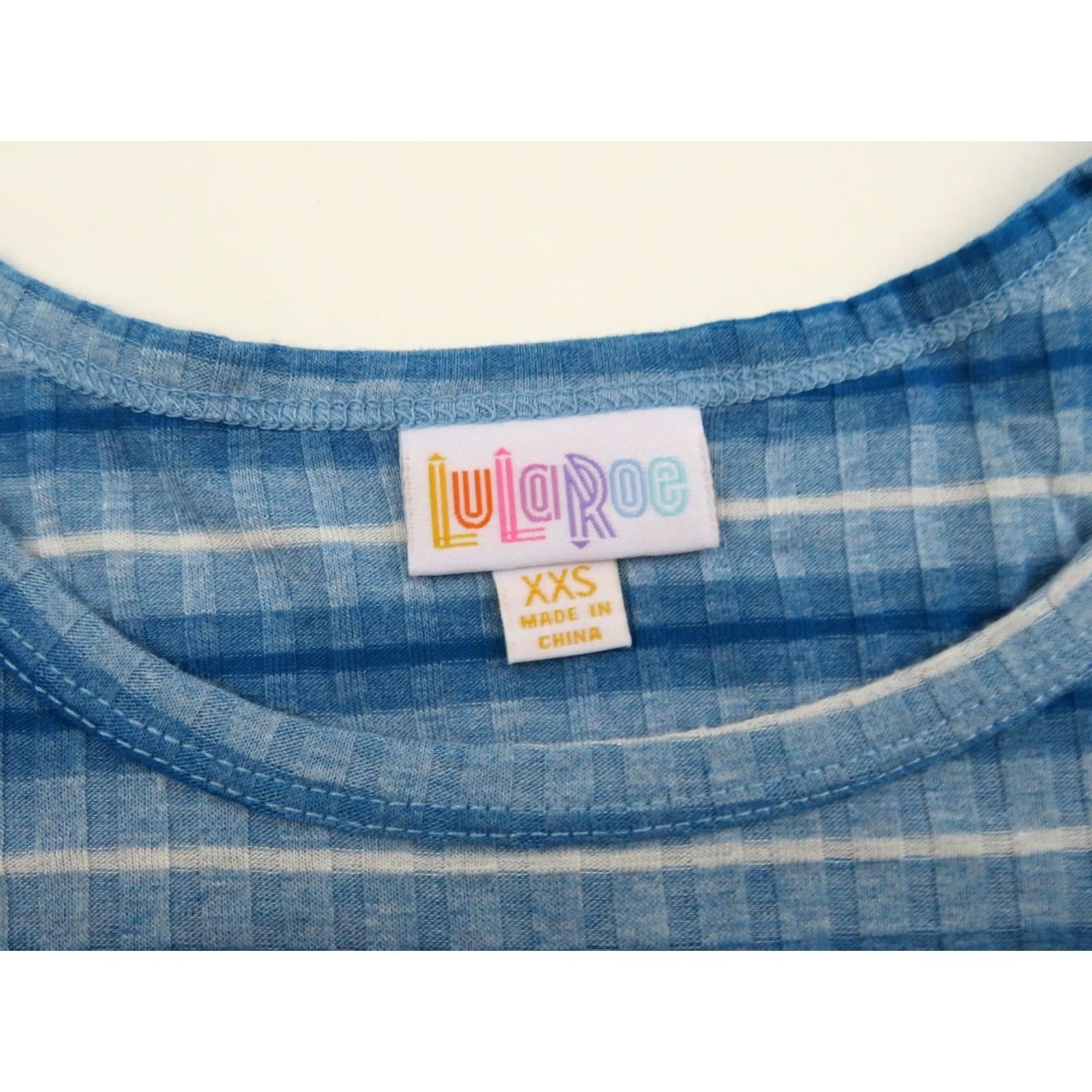 Vintage LuLaRoe Carly Dress Ribbed Blue White Stripe 2XS Swing Shirt Dress Womens XXS Size XXS / US 00 / IT 34 - 7 Thumbnail