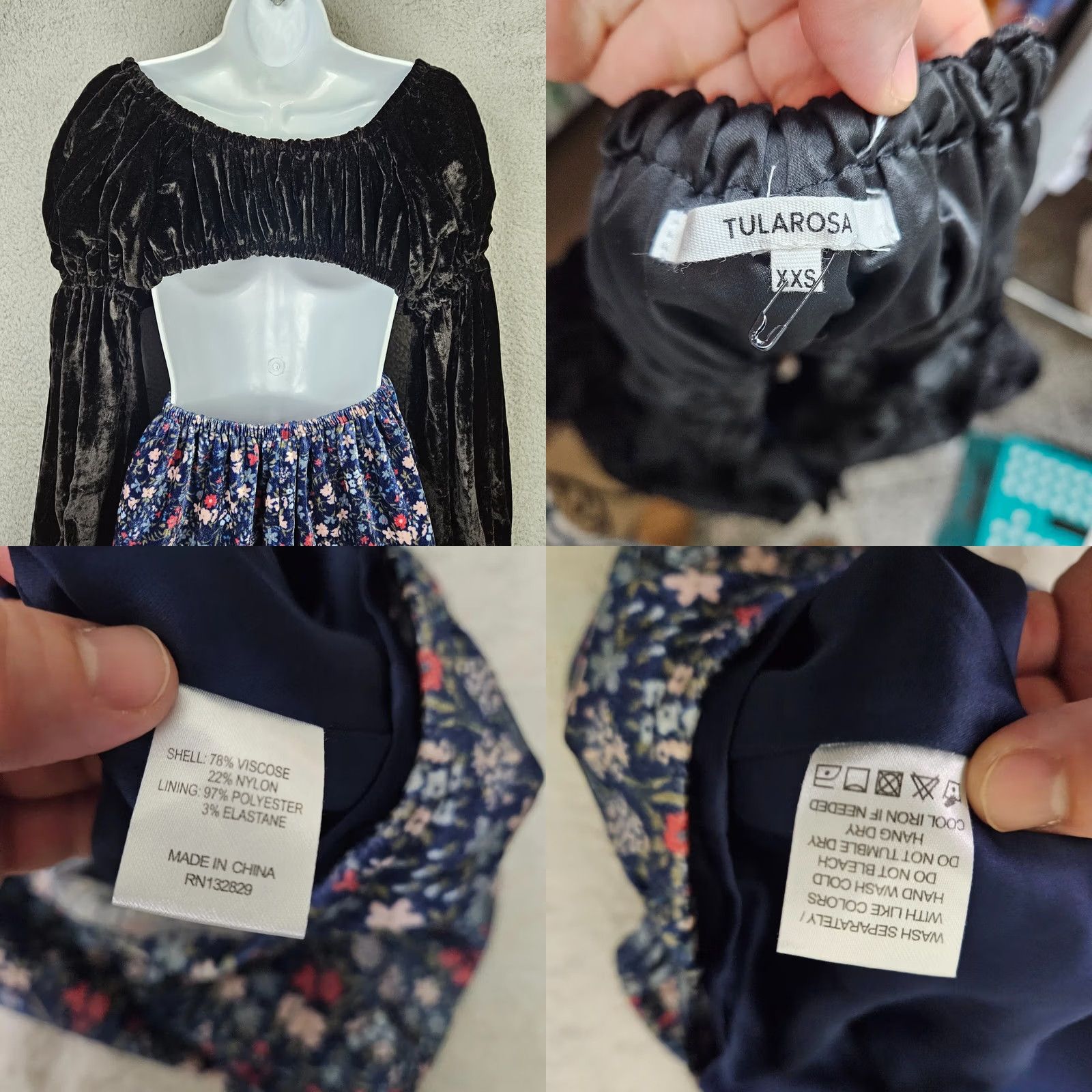 Vintage Tularosa Mini Dress Black Floral Velvet Carmella Size XXS Womens Size XXS / US 00 / IT 34 - 8 Thumbnail