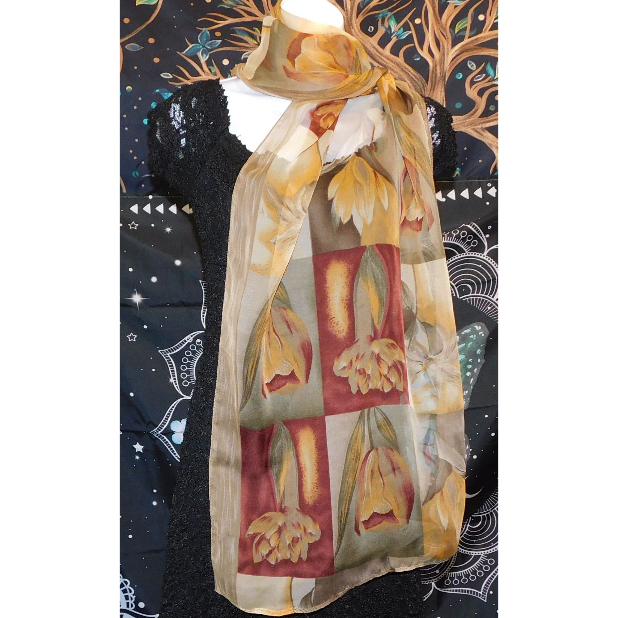 Other Sheer Floral Color Block Lightweight Scarf Size ONE SIZE - 1 Thumbnail