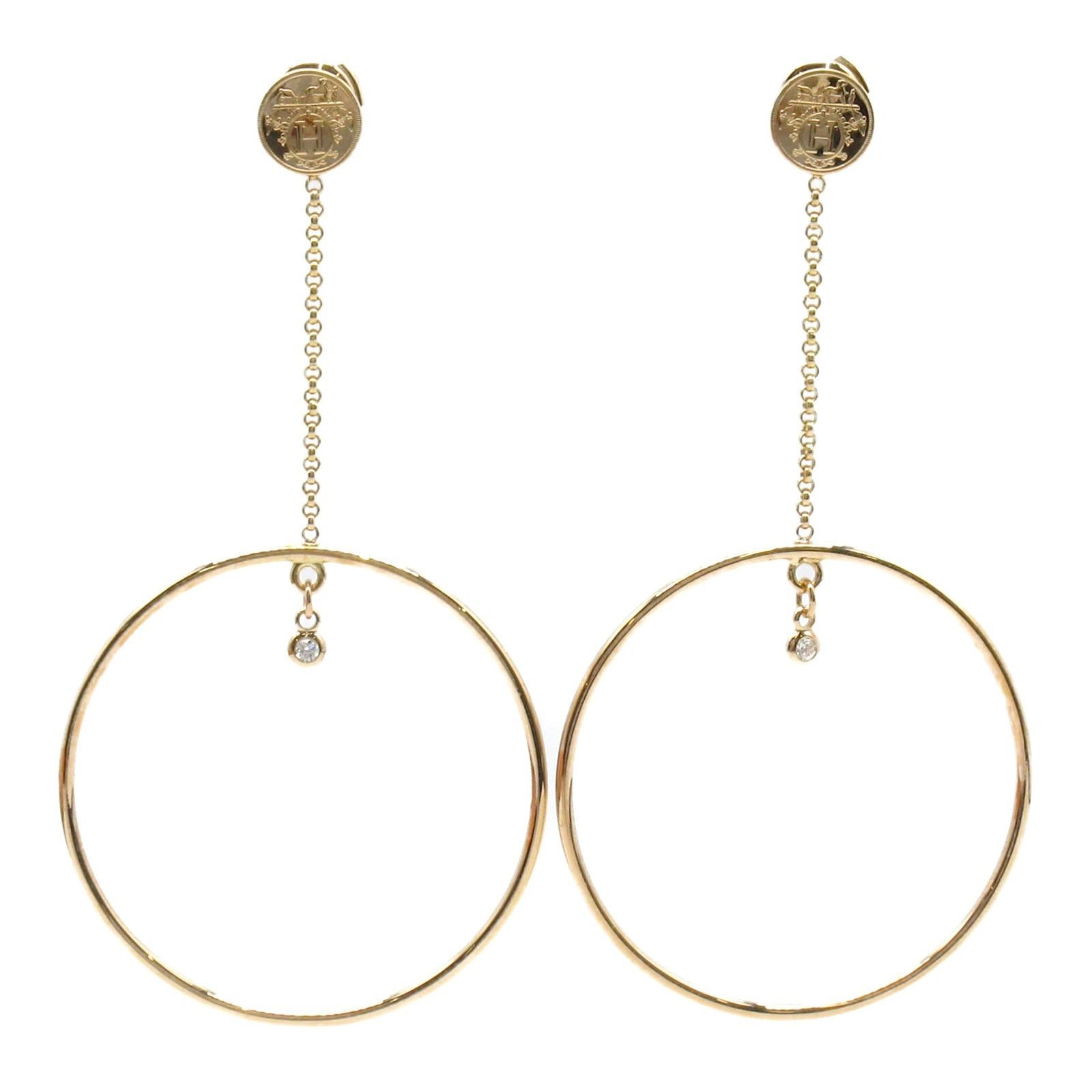 Hermes Hermes Exlibris Hoop Earrings K18Pg (Pink Gold) Diamond Gold Size ONE SIZE - 1 Thumbnail