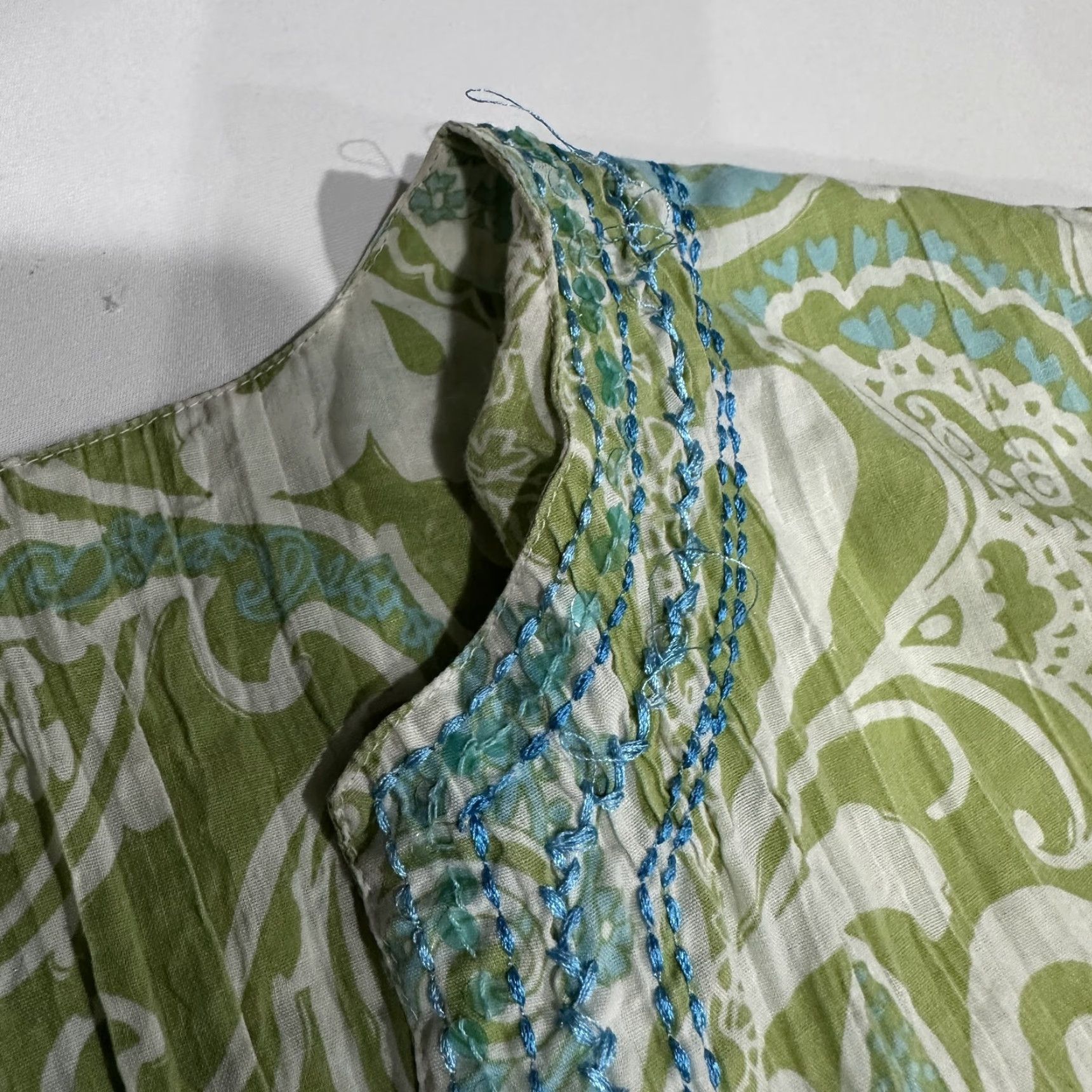 Charter Club Charter Club Dress Womens L Green Paisley Maxi V-Neck Embroidered Cotton FLAW Size L / US 10 / IT 46 - 5 Thumbnail