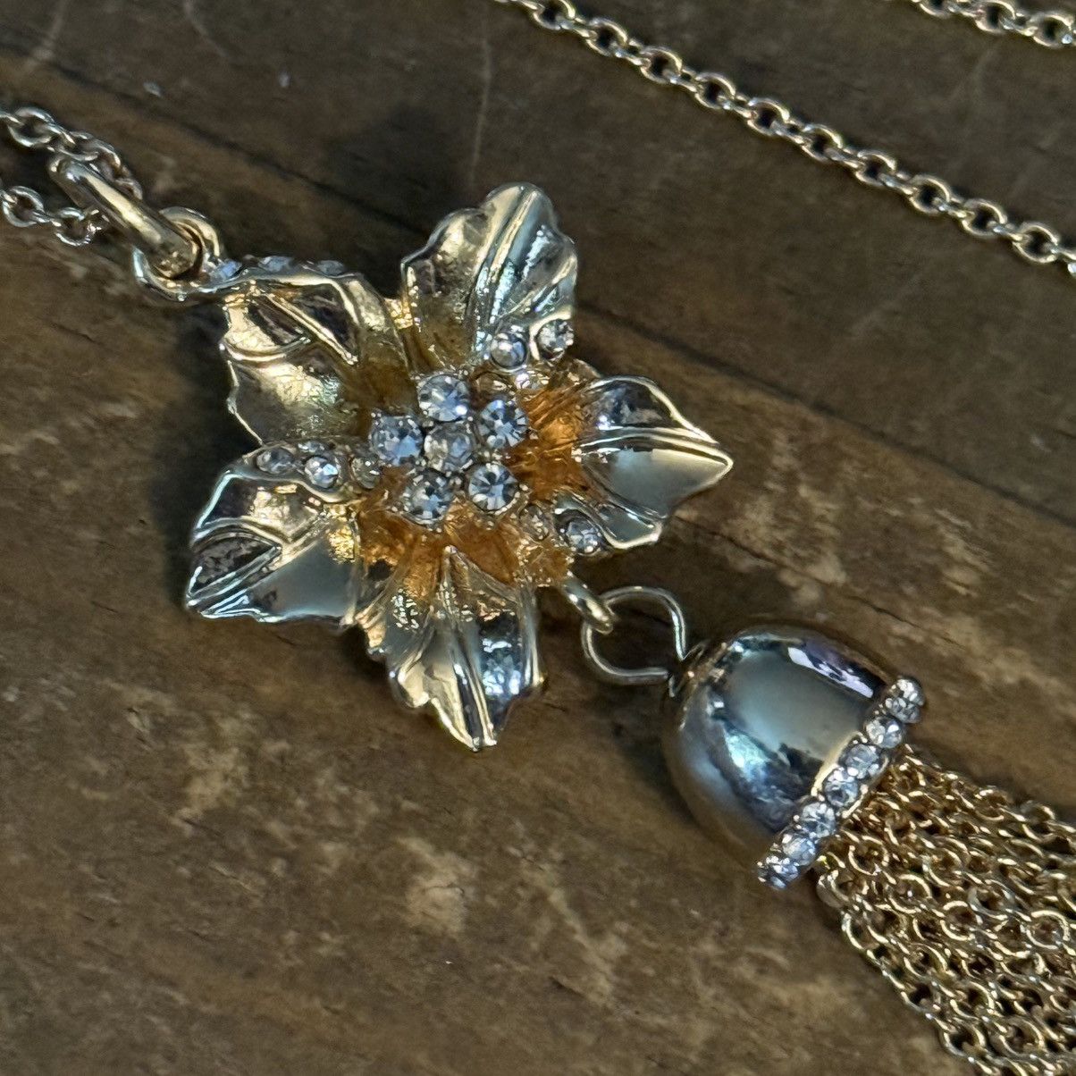Vince Camuto Vince Camuto gold tone CZ flower tassel pendant necklace Size ONE SIZE - 4 Thumbnail