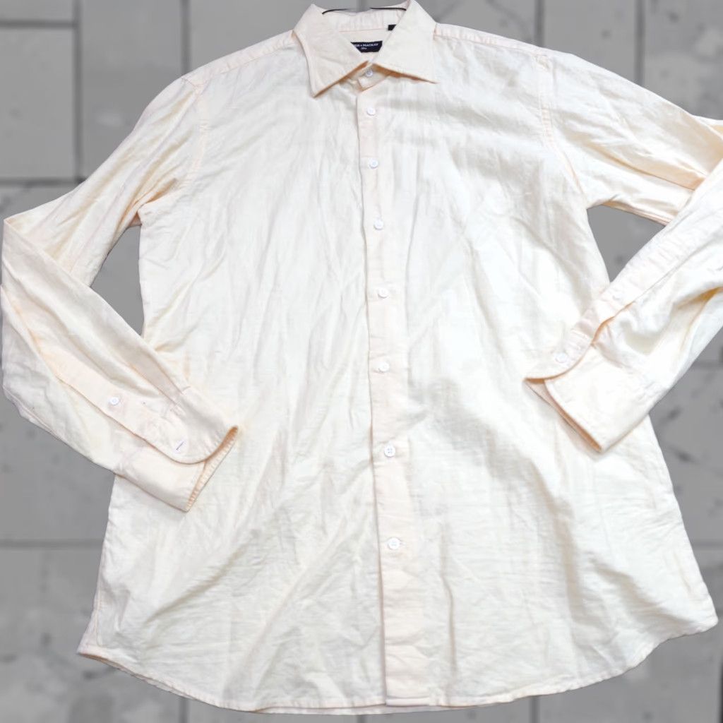 Vintage Spier & Mackay Shirt Large 16.5 Yellow Solid Linen Blend Slim Size US L / EU 52-54 / 3 - 1 Thumbnail