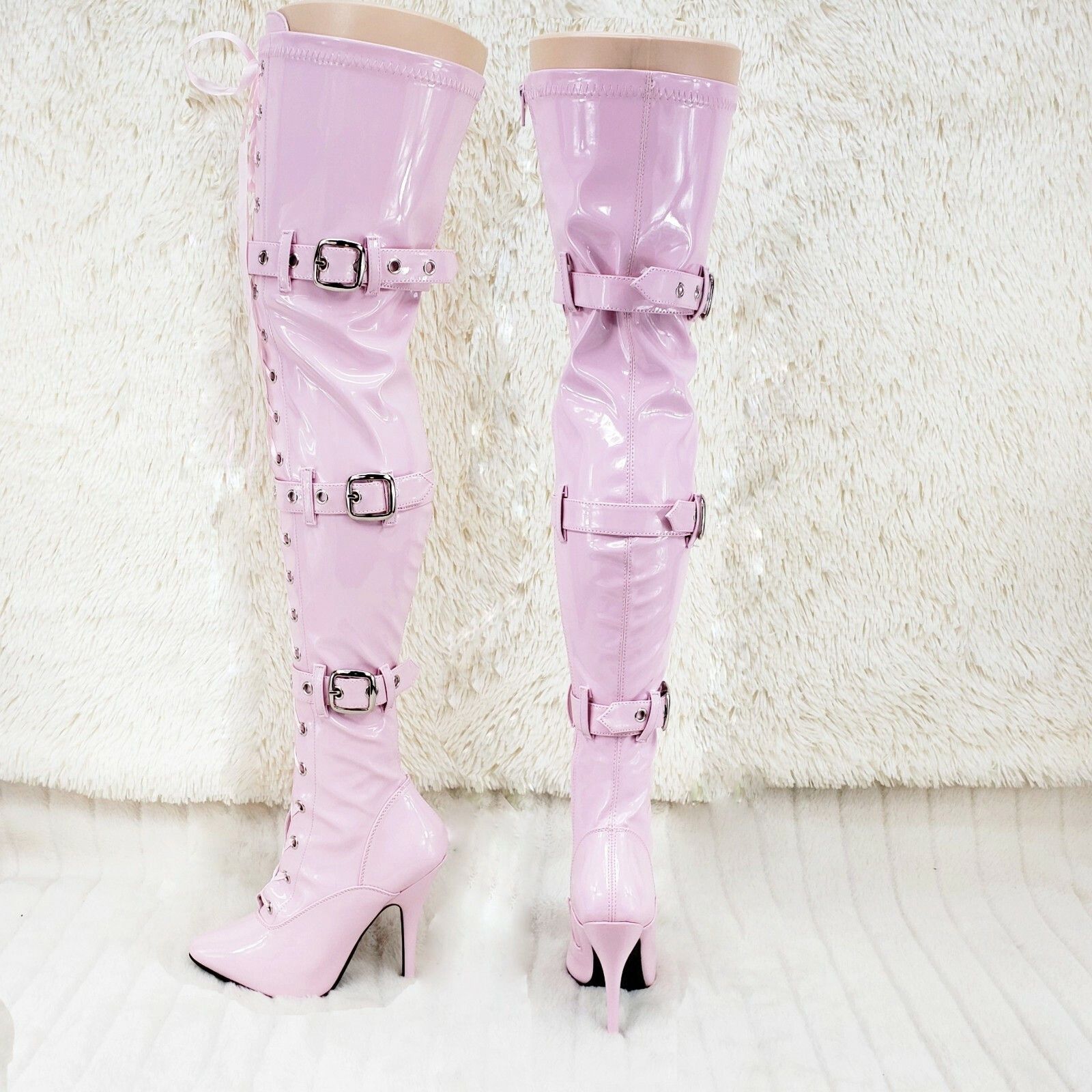 Other Seduce 3028 Baby Pink Lace Up Thigh High Boots 5" Stiletto H Size US 9 / IT 39 - 2 Thumbnail