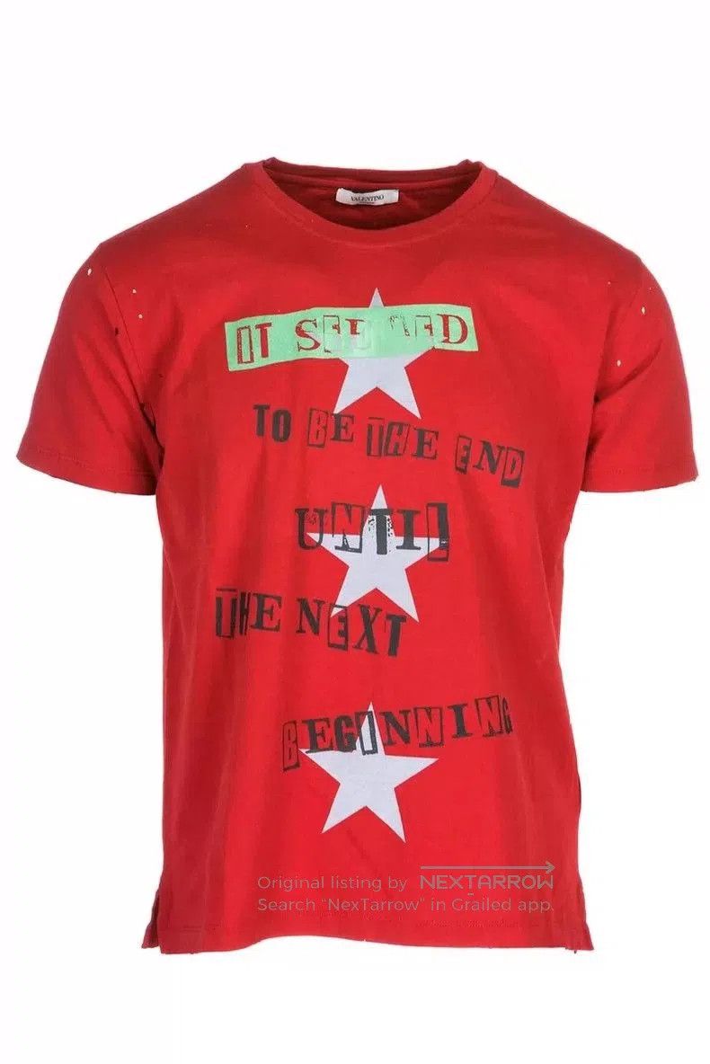 Valentino Valentino Red Distressed Short Sleeve T. Size US L / EU 52-54 / 3 - 1 Thumbnail
