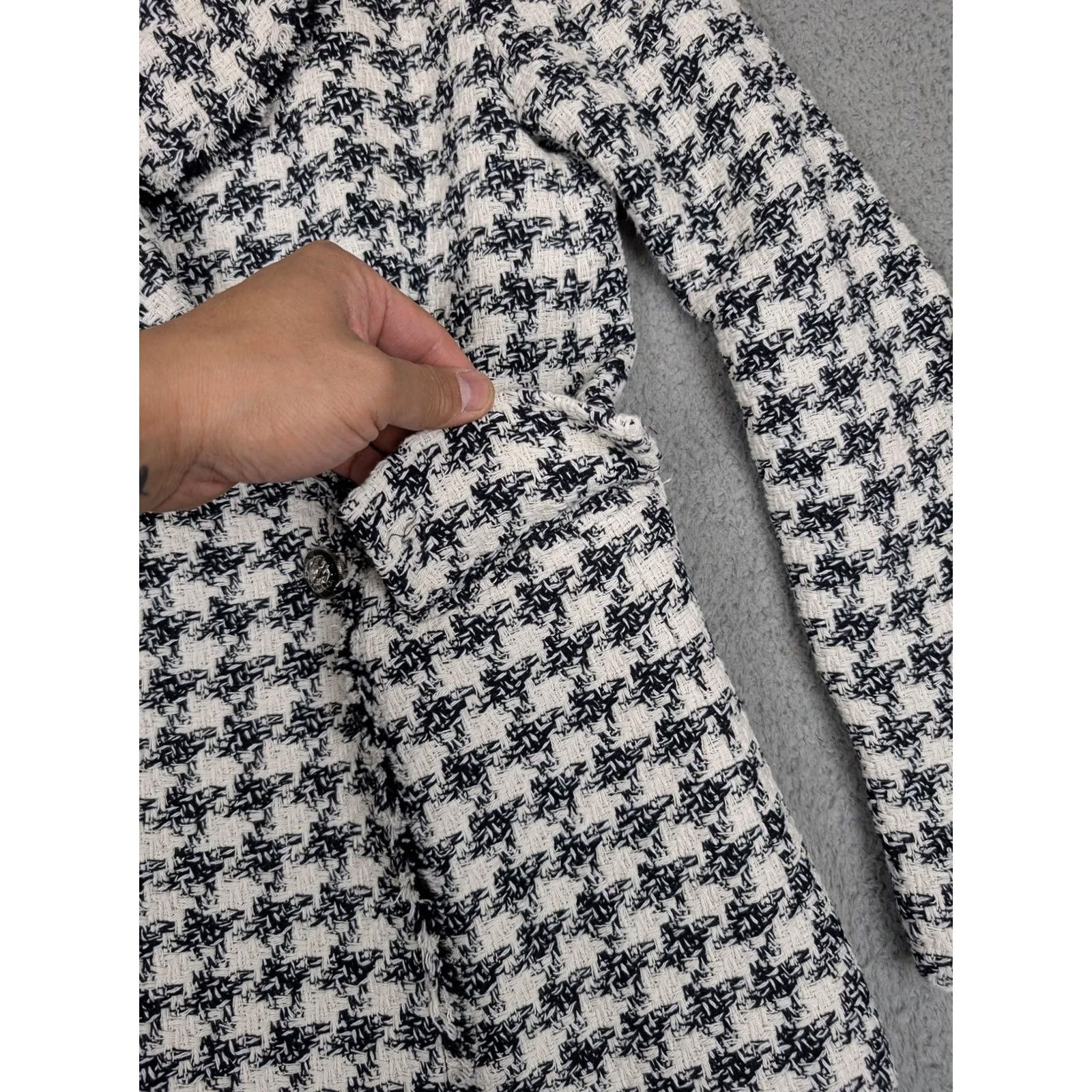 Mango MNG Blazer Womens XS Black White Tweed Houndstooth Double-Breasted Jacket Size XS / US 0-2 / IT 36-38 - 5 Thumbnail