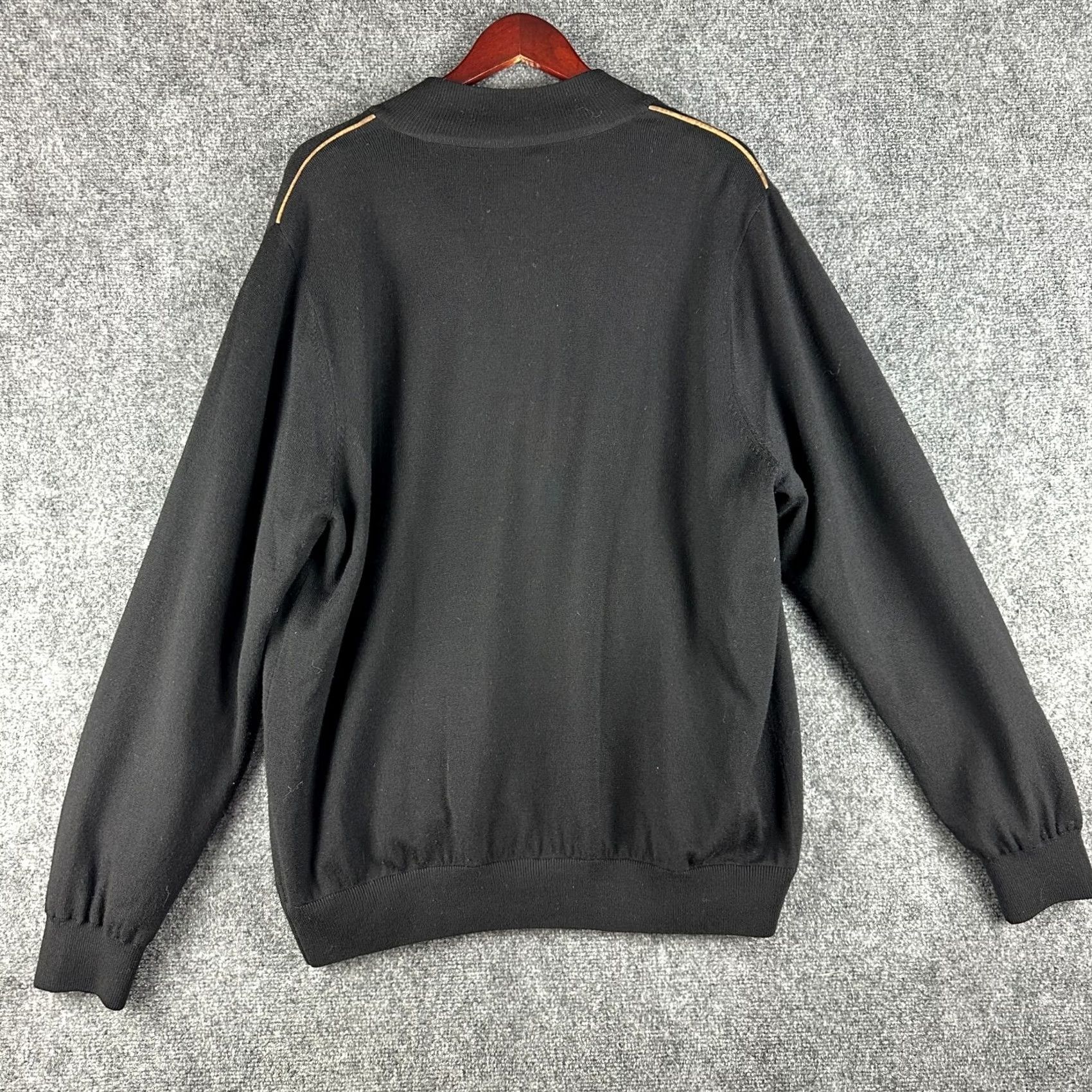 Vintage Fairway & Greene Sweater Mens XL Black 1/4 Zip Lined Wool Ribbed Cuffs V-Neck Pullover Knit Regular Seasonal Size US XL / EU 56 / 4 - 6 Thumbnail