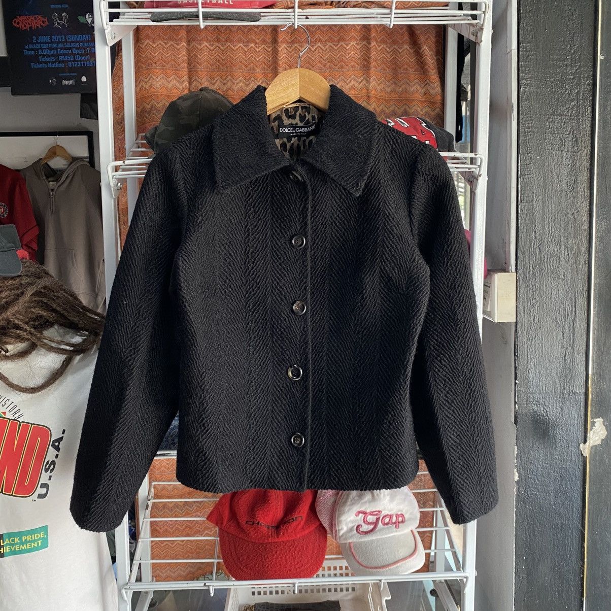 DOLCE & GABBANA Black Wool Blend Herringbone Jacket