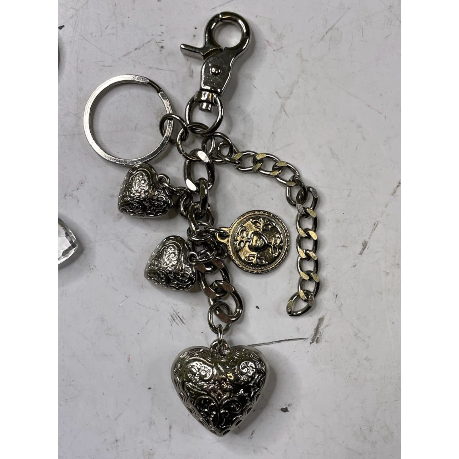 Vintage Kathy Van Zeeland Key Chain Fob Purse Charm Silver Heart Fleur De Lis 2x Y2K Women One Size Metal Heart Charmed Necklace? Size ONE SIZE - 3 Thumbnail