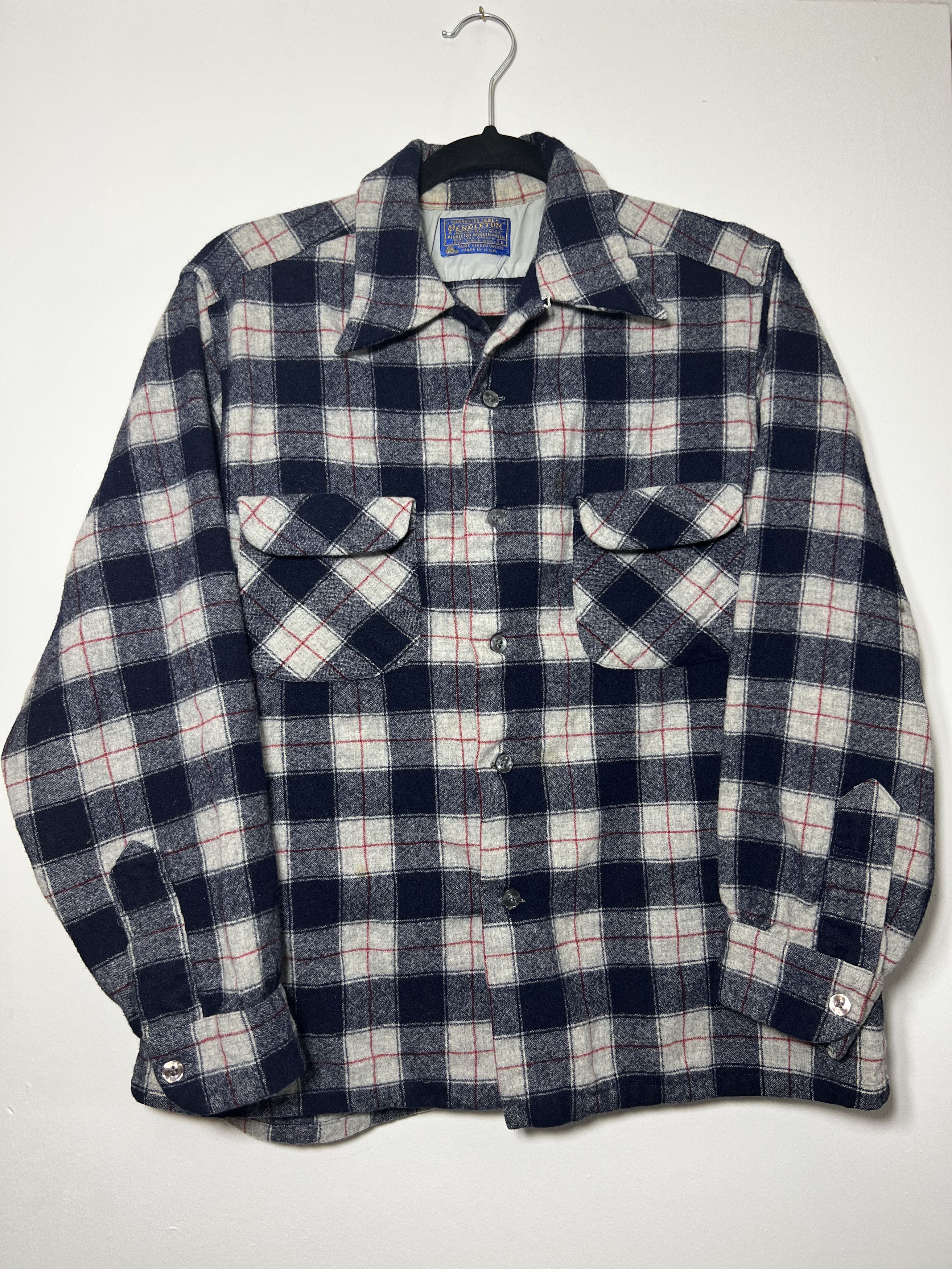 Pendleton × Vintage Vintage 1960's Pendleton Red White and Blue Wool Shirt Size US L / EU 52-54 / 3 - 1 Thumbnail