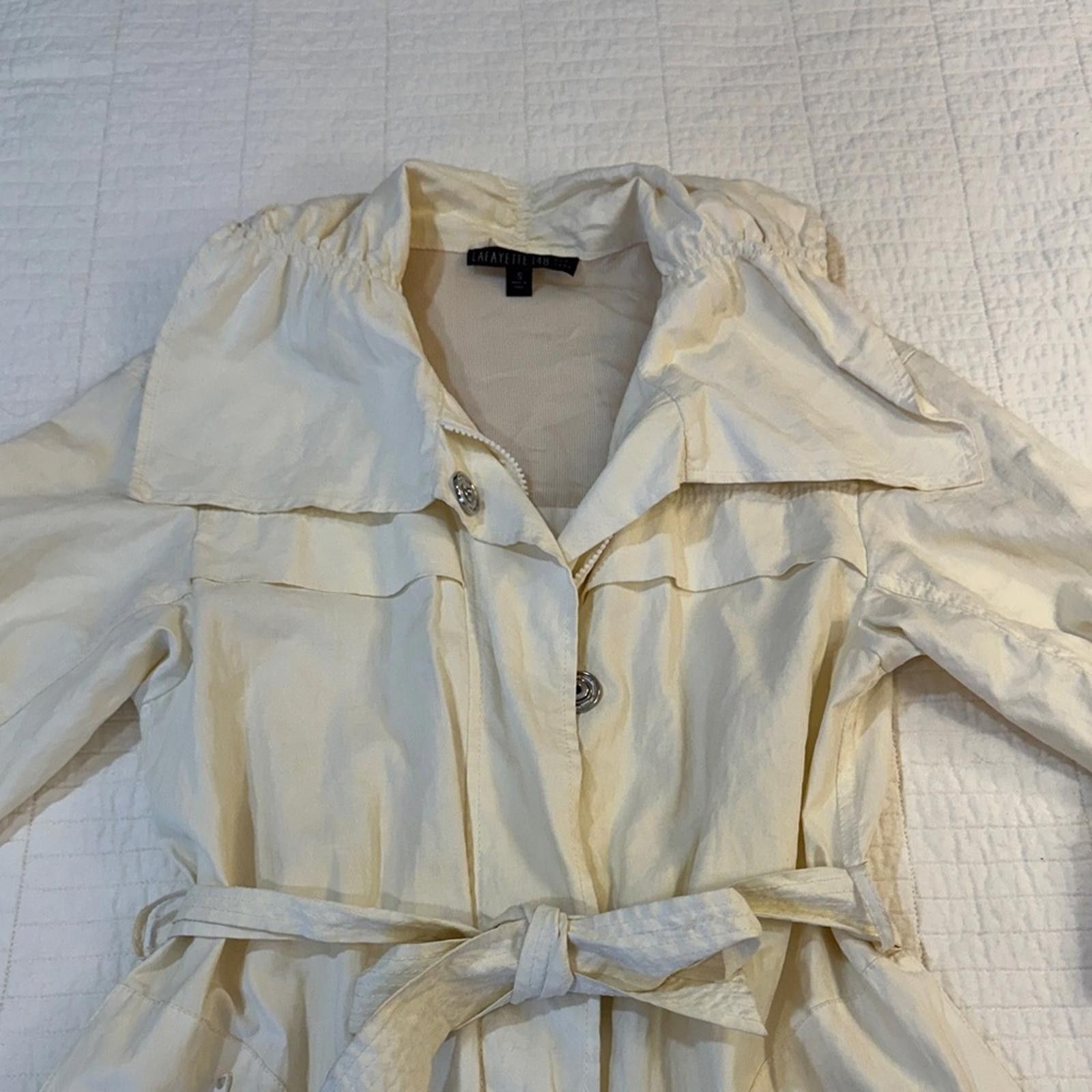 Other Lafayette 148 Small Waxy Linen Trench Coat Women Cream Belt Size S / US 4 / IT 40 - 2 Thumbnail