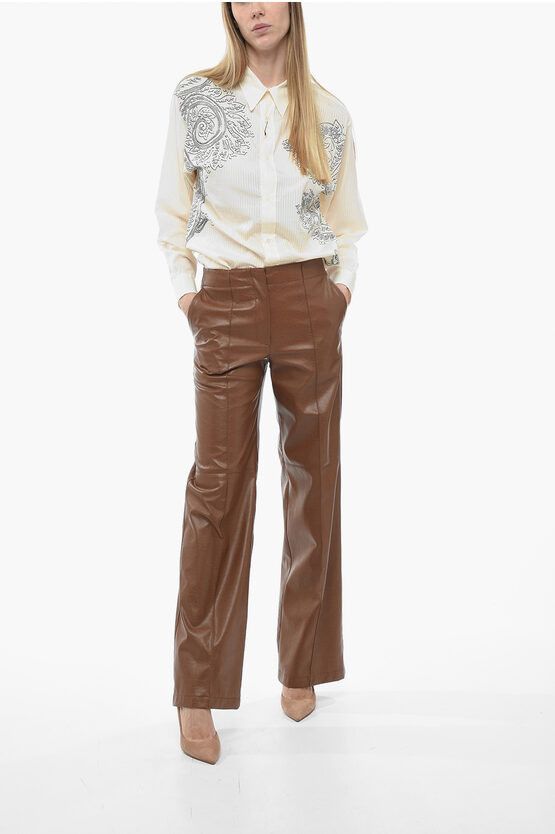 MSGM og1mm0724 Straight Fit Leather Pants in Brown Size 27" / US 4 / IT 40 - 4 Thumbnail