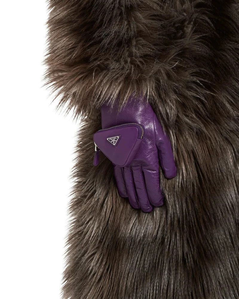 Prada Prada Purple Leather Triangle Logo Gloves Size 7.5 Size ONE SIZE - 1 Thumbnail