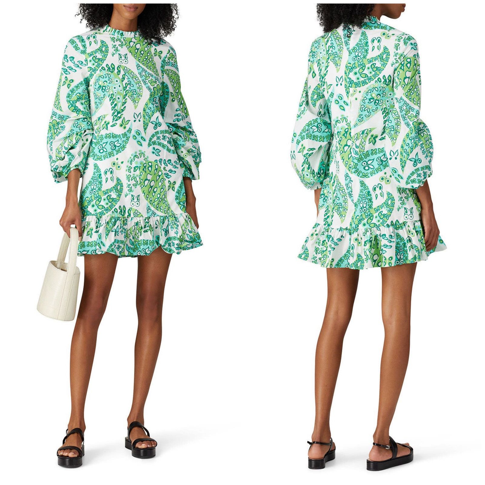 NEW Staud Carolina Dress Green Butterfly Paisley No Belt