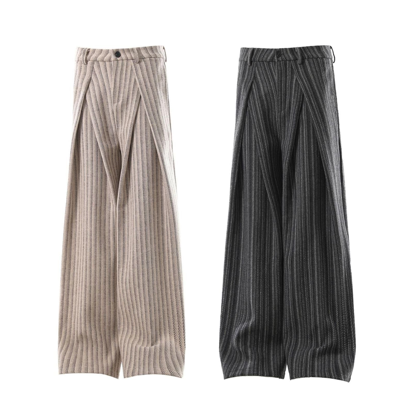 Wide Leg Striped Casual Pants, Relaxed Fit Trousers