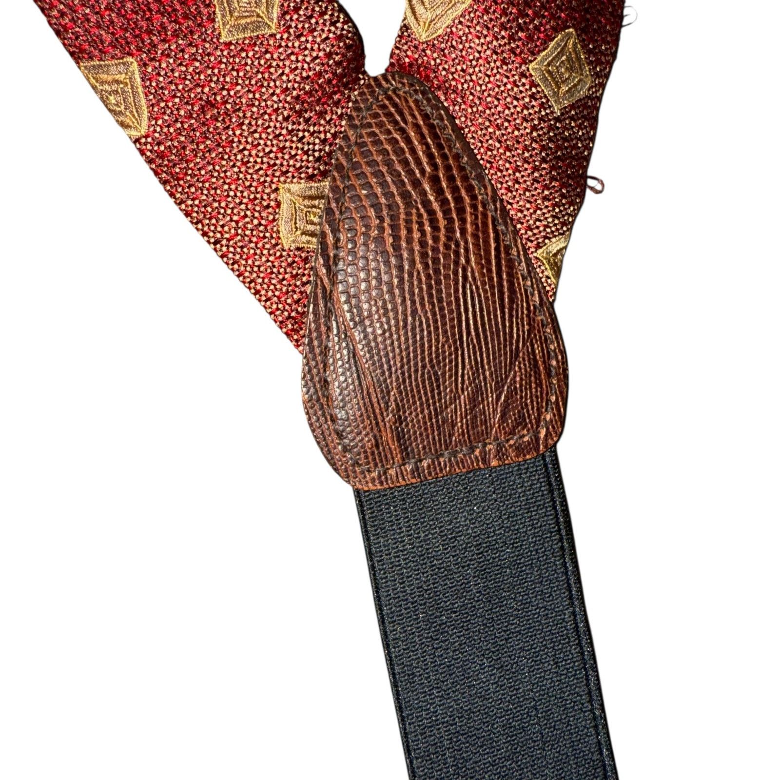 Vintage Vintage Y-Shaped Abstract Adjustable Burgundy Suspenders Size ONE SIZE - 5 Thumbnail
