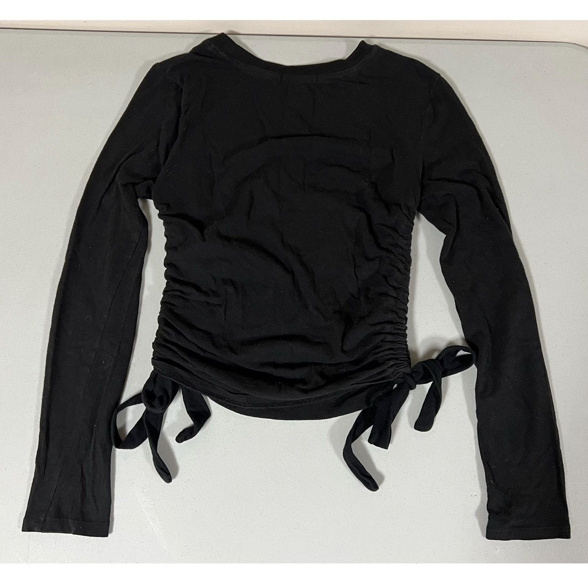 Vintage Black Solid Ruched Long Sleeve Tee T-Shirt Top Size M 🖤 #top Size M / US 6-8 / IT 42-44 - 4 Thumbnail