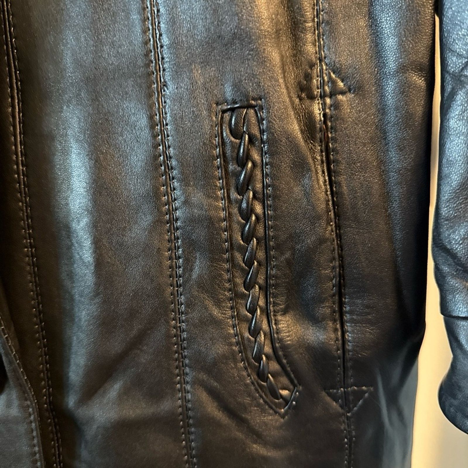 Other Vntg braided leather mid length black leather jkt Size med. Size M / US 6-8 / IT 42-44 - 7 Thumbnail