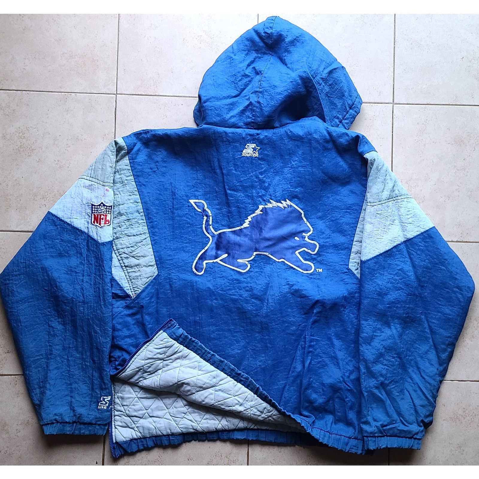 NFL × Starter Detroit Lions 90s STARTER puffer 1/2 Pullover blue NFL vtg Size US XL / EU 56 / 4 - 3 Thumbnail
