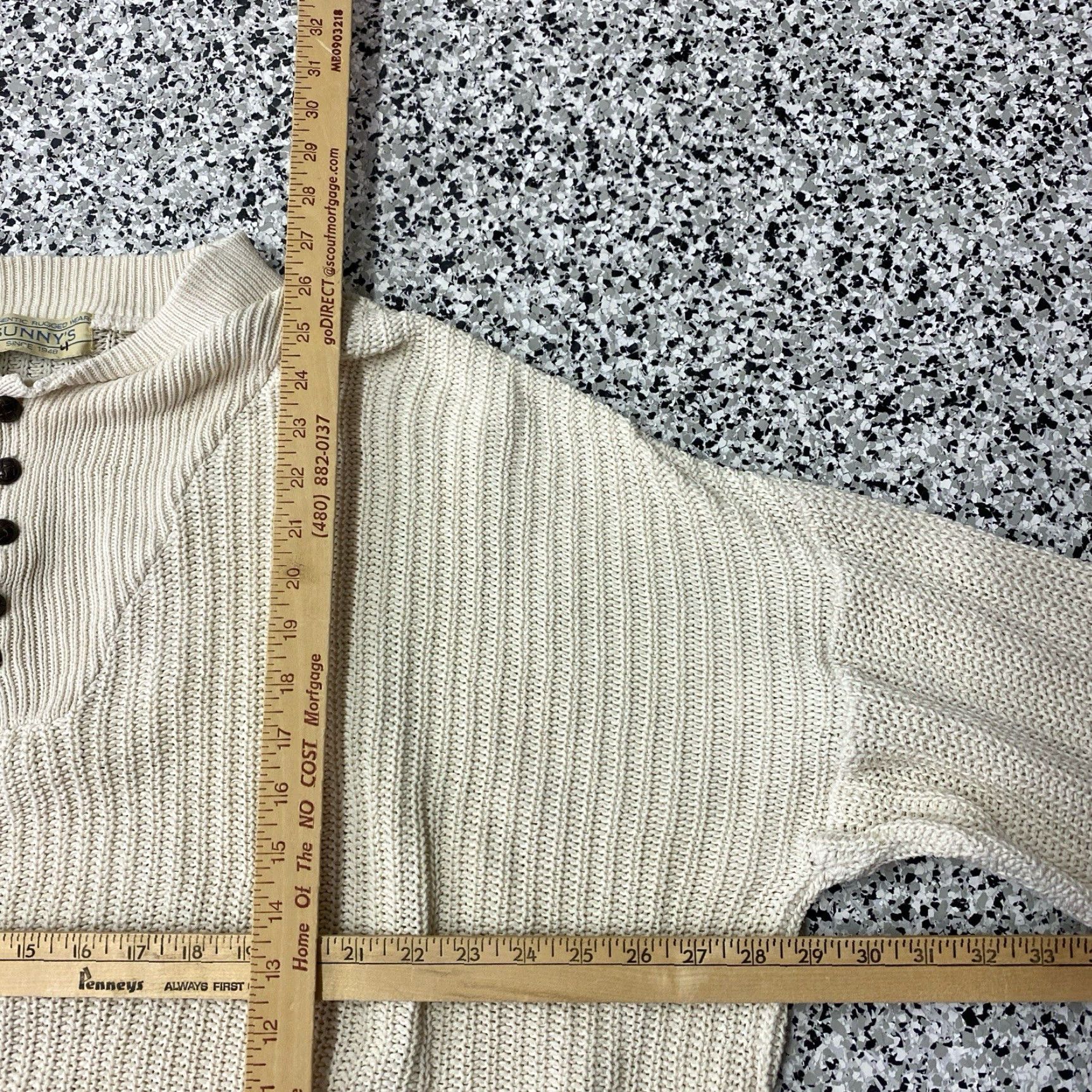 Vintage VINTAGE Sunny's 1/4 Button Sweater Men XL Beige/Cream 100% Cotton Knit Pullover Long Sleeve V-Neck Casual USA Size US XL / EU 56 / 4 - 4 Thumbnail